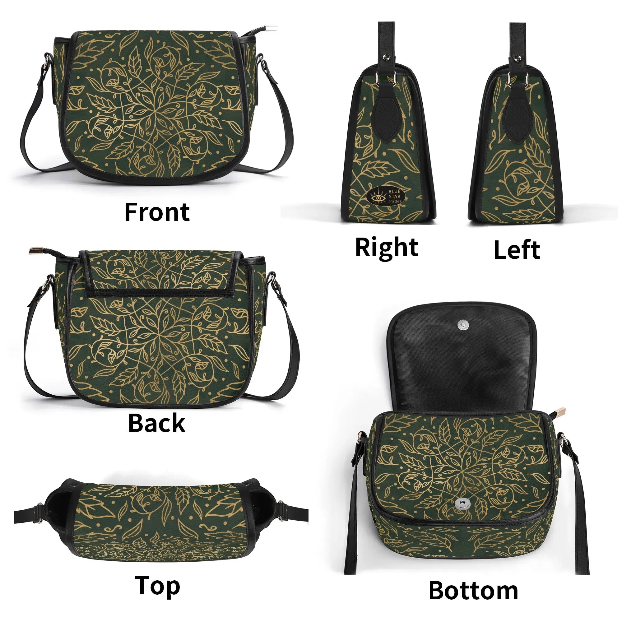 Green Leaf Mandala Vegan Saddle Bag