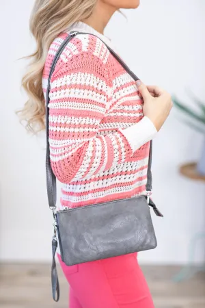 Grey Vegan Leather 3 in 1 Crossbody Bag