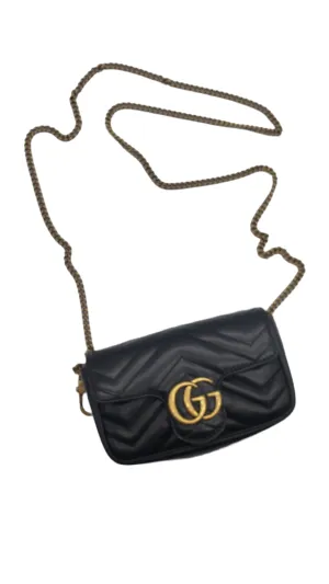 Gucci Black Leather Super Mini Marmont Shoulder Bag