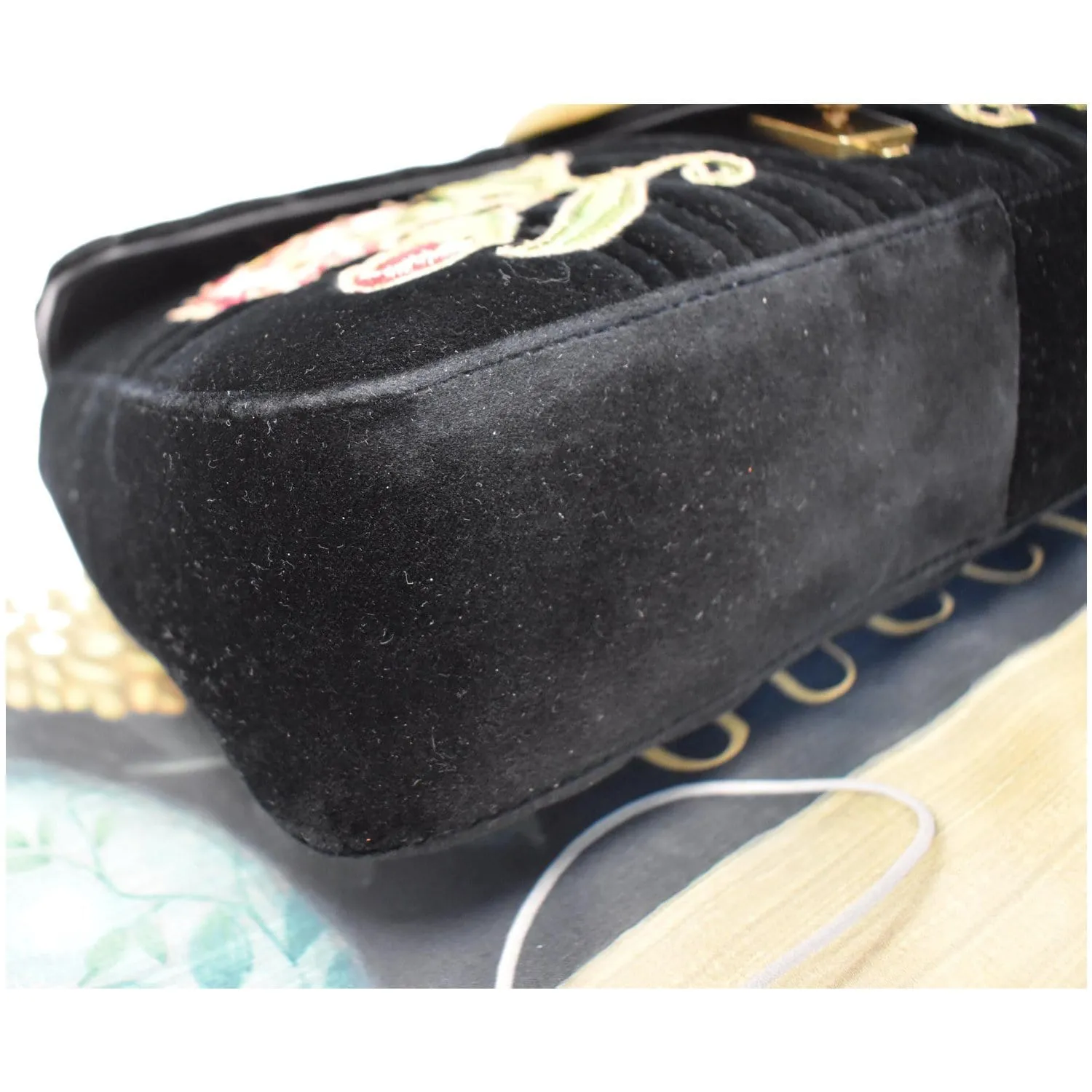 GUCCI Blind For Love Marmont Embroidered Velvet Shoulder Bag Black 443496