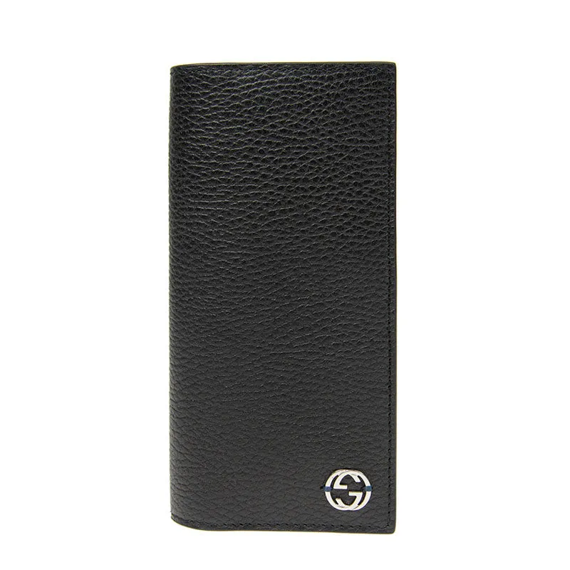 Gucci GG Black Long Fold Wallet with Yellow Interior