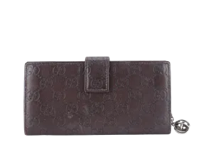 GUCCI GG GUCCISMA G CHARM LONG FOLD WALLET BROWN LEATHER SILVER HARDWARE NO DUST COVER