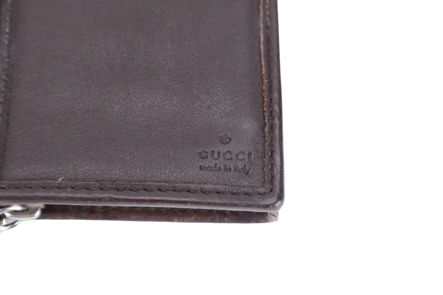 GUCCI GG GUCCISMA G CHARM LONG FOLD WALLET BROWN LEATHER SILVER HARDWARE NO DUST COVER