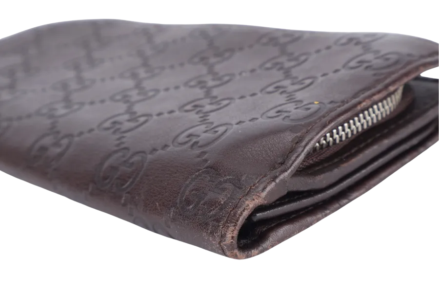 GUCCI GG GUCCISMA G CHARM LONG FOLD WALLET BROWN LEATHER SILVER HARDWARE NO DUST COVER