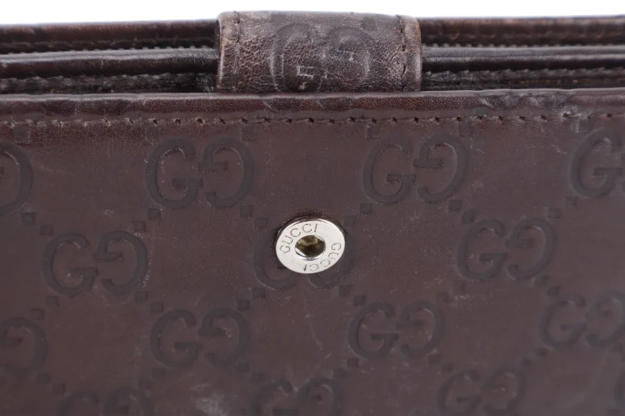 GUCCI GG GUCCISMA G CHARM LONG FOLD WALLET BROWN LEATHER SILVER HARDWARE NO DUST COVER