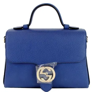 GUCCI GG Interlocking Leather Chain Shoulder Bag Blue 510302