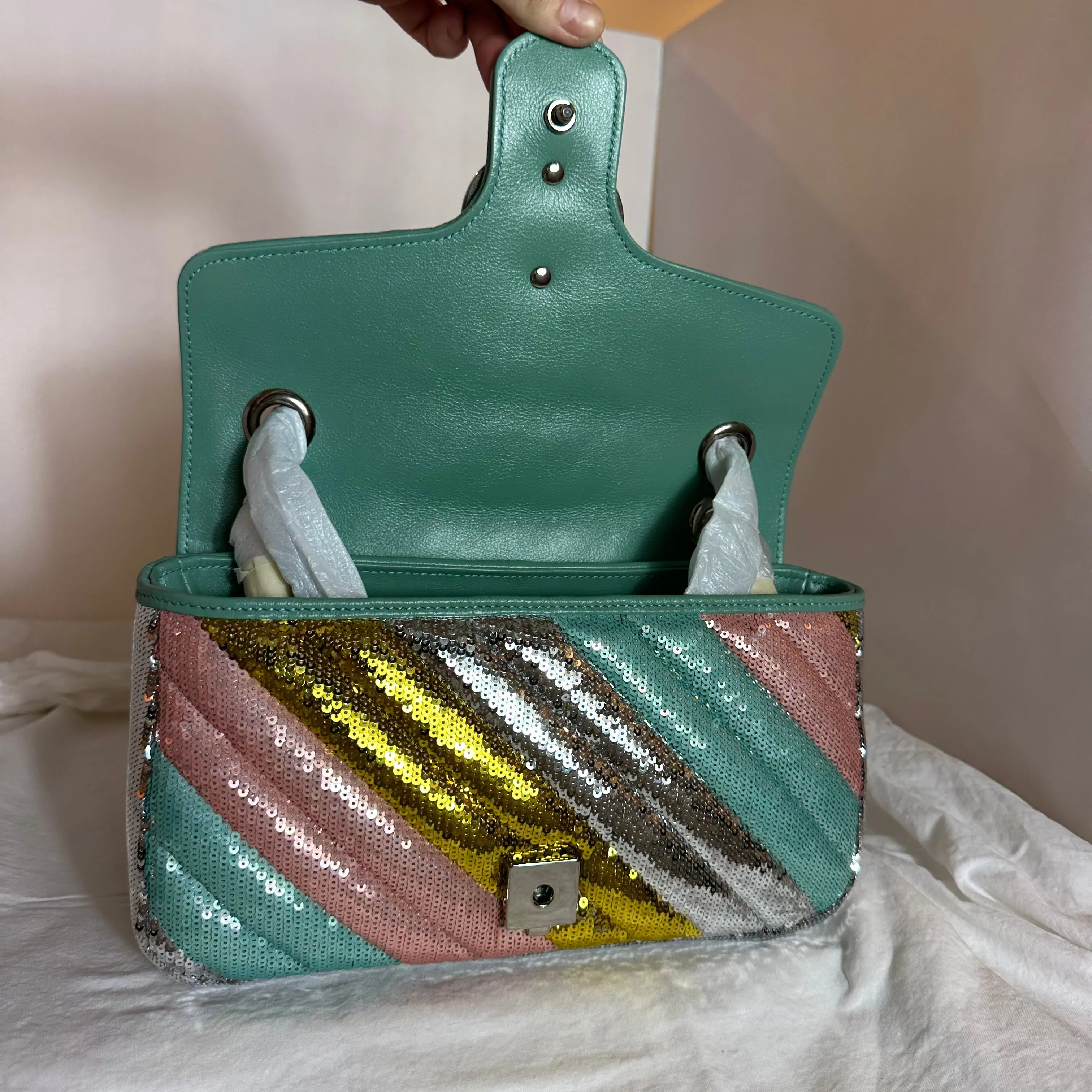 Gucci GG Marmont Sequin-embellished Shoulder Bag
