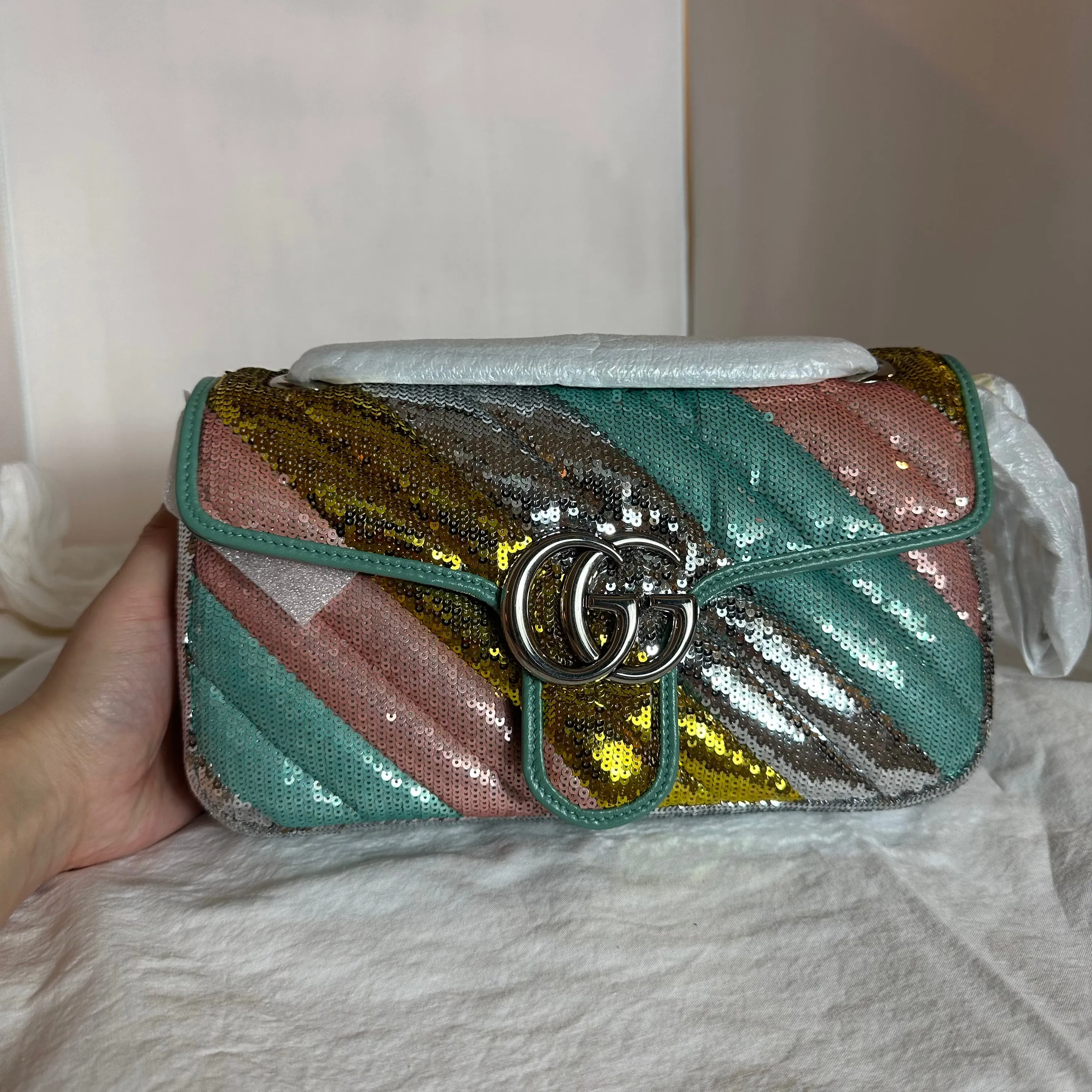 Gucci GG Marmont Sequin-embellished Shoulder Bag