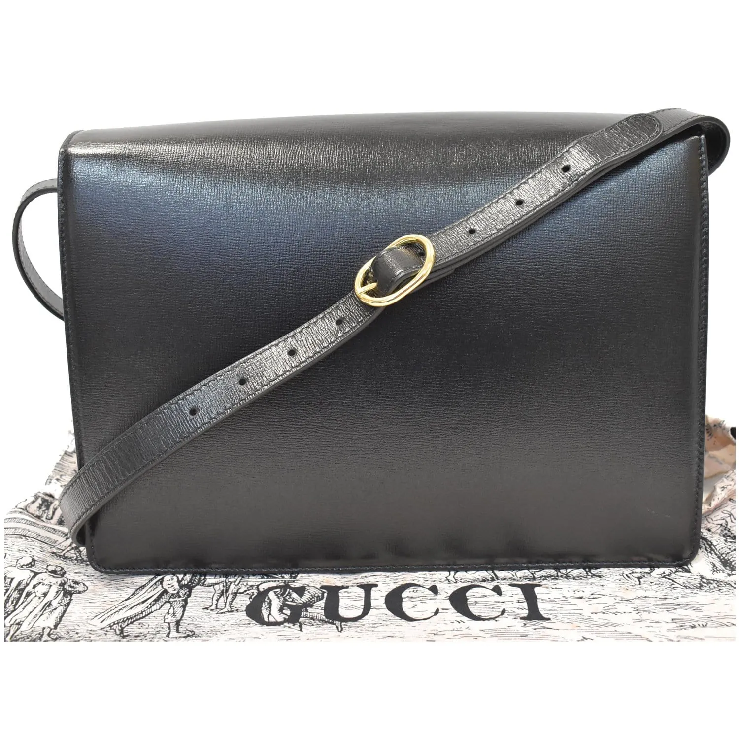 GUCCI Logo Plaque Leather Shoulder Bag Black 589471