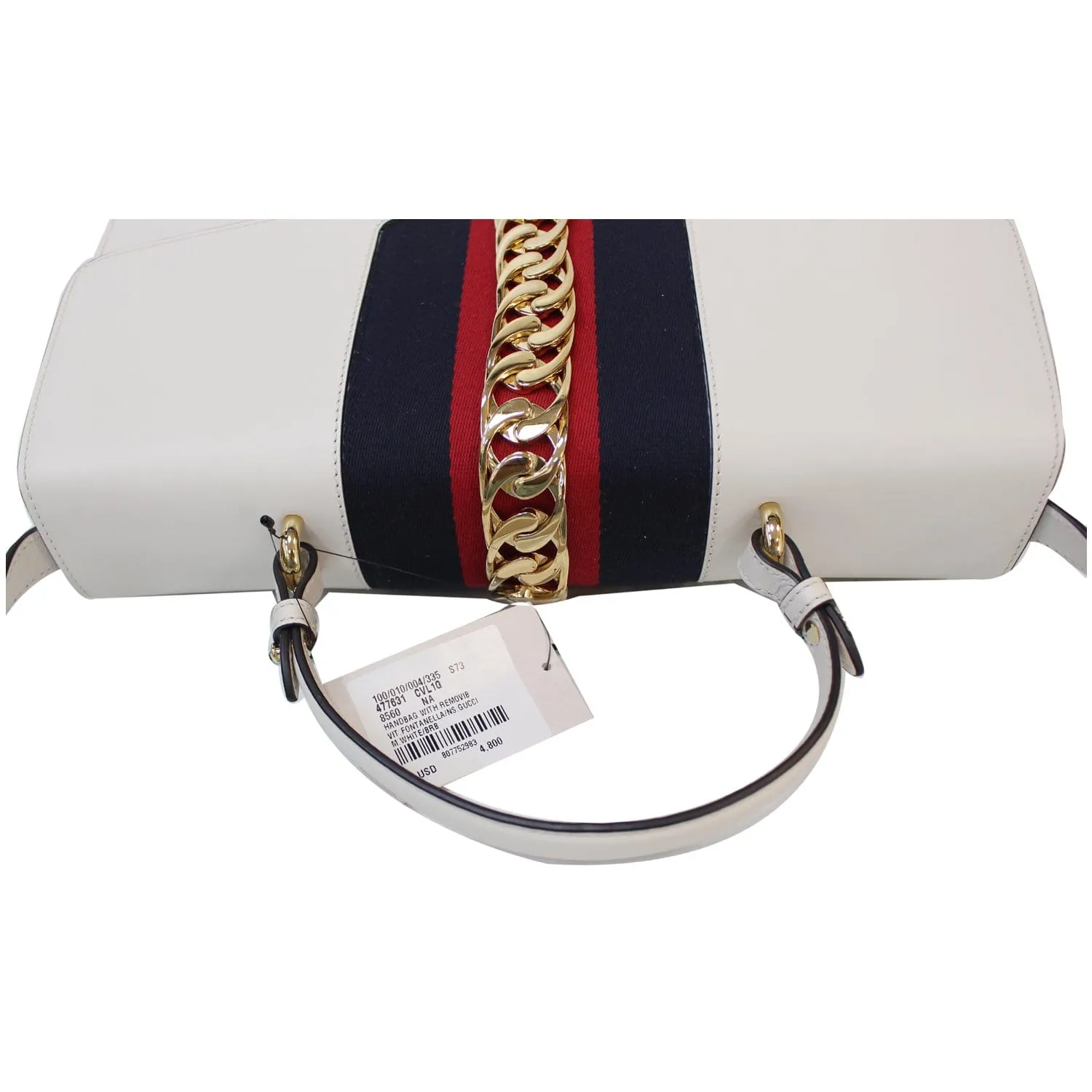 GUCCI Maxi Sylvie Calfskin Top Handle Bag White 477631