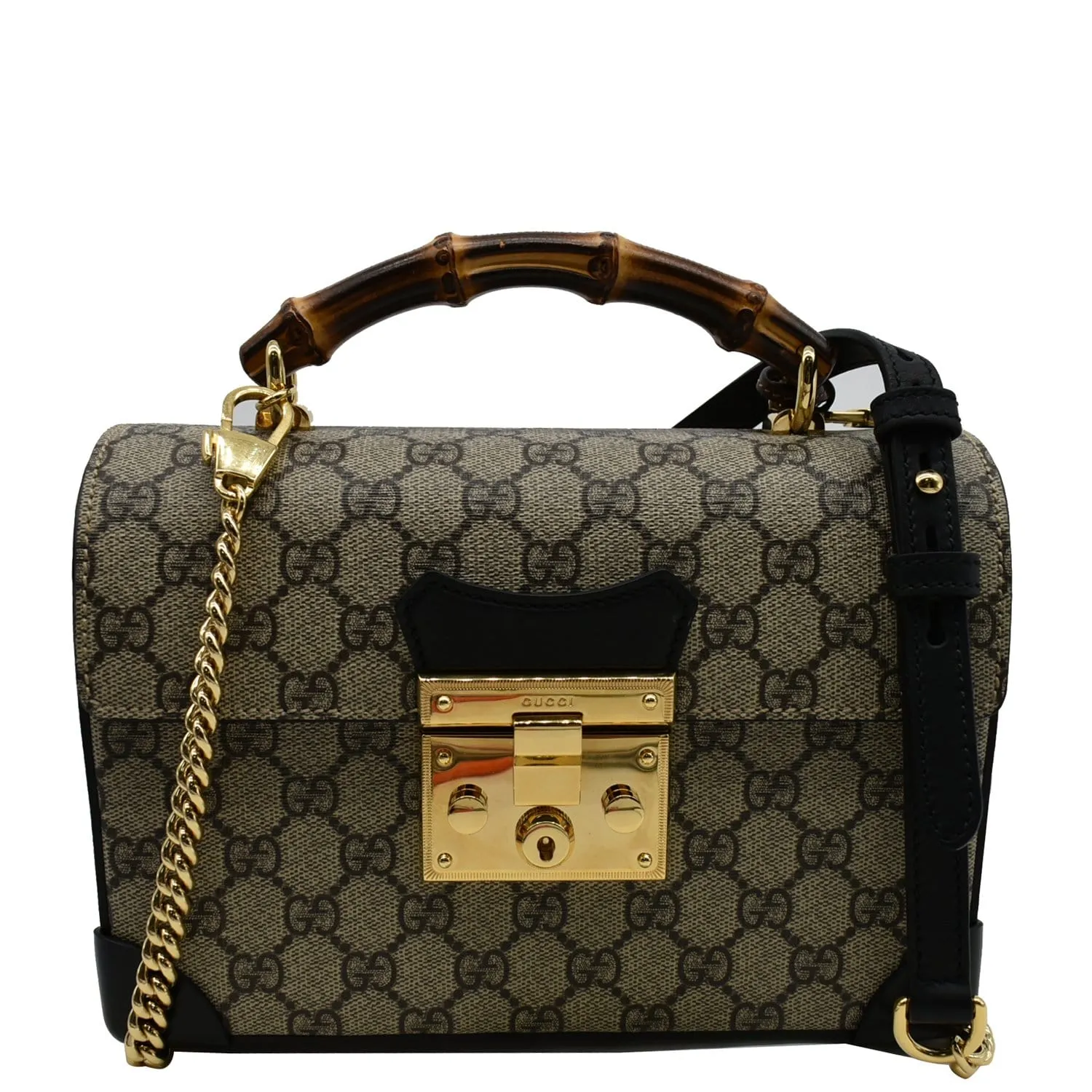 GUCCI Padlock Small GG Supreme Bamboo Top Handle Shoulder Bag Beige 603221