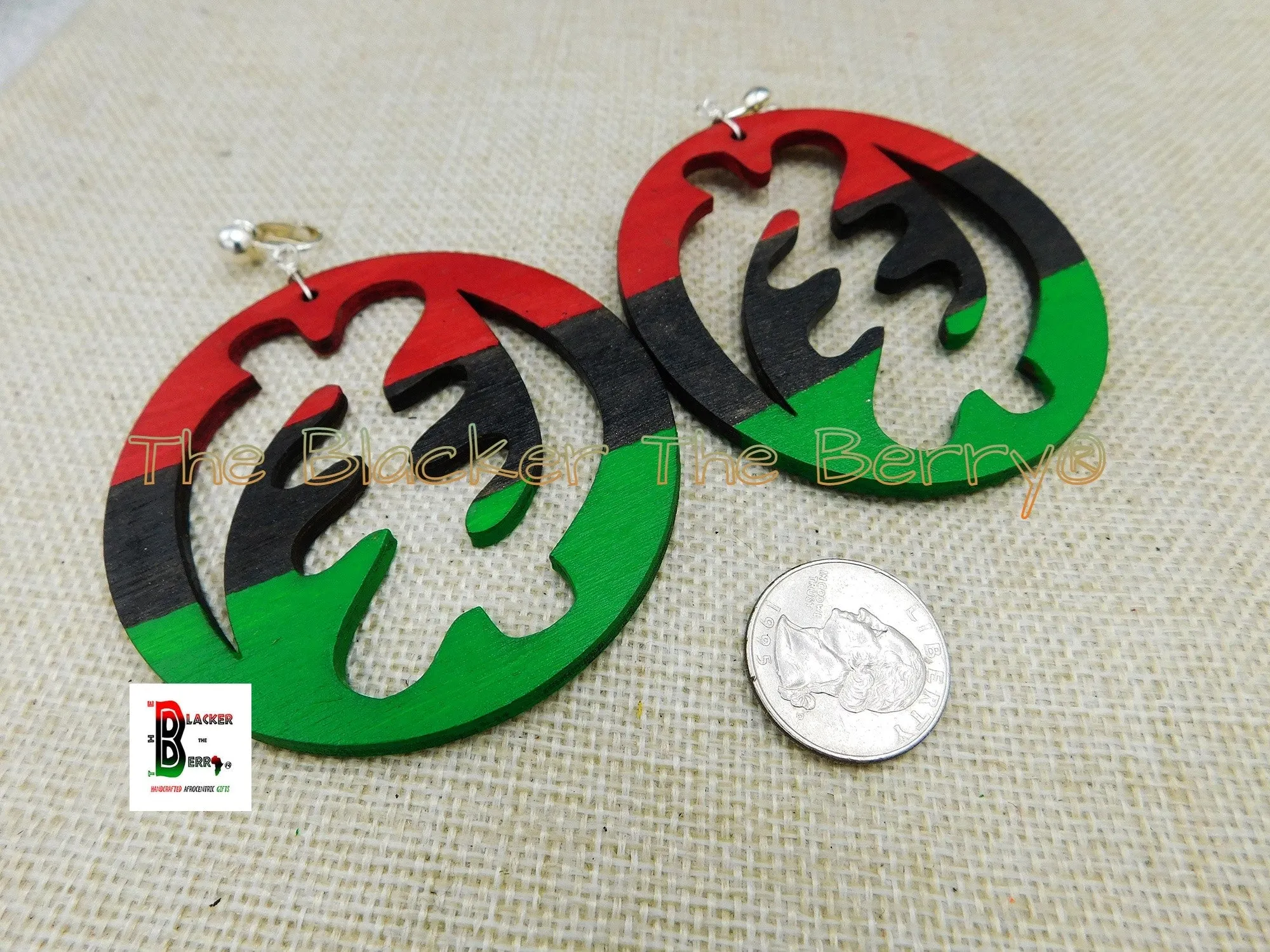 Gye Nyame Clip On Earrings African Adinkra RBG Pan African Non Pierced Jewelry Handmade