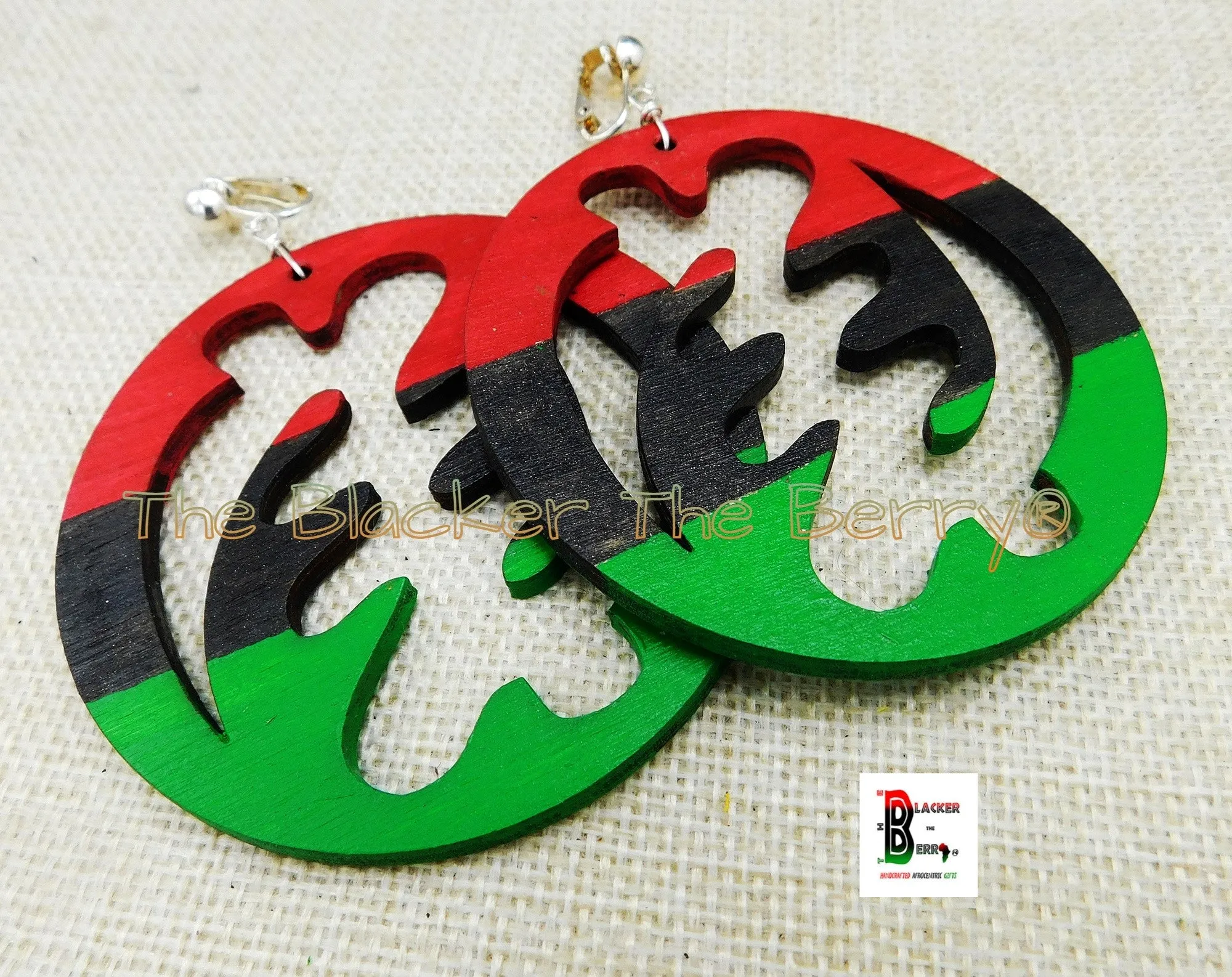 Gye Nyame Clip On Earrings African Adinkra RBG Pan African Non Pierced Jewelry Handmade