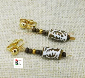 Gye Nyame Clip On Earrings African Beaded Ethnic Jewelry Women Black Owned