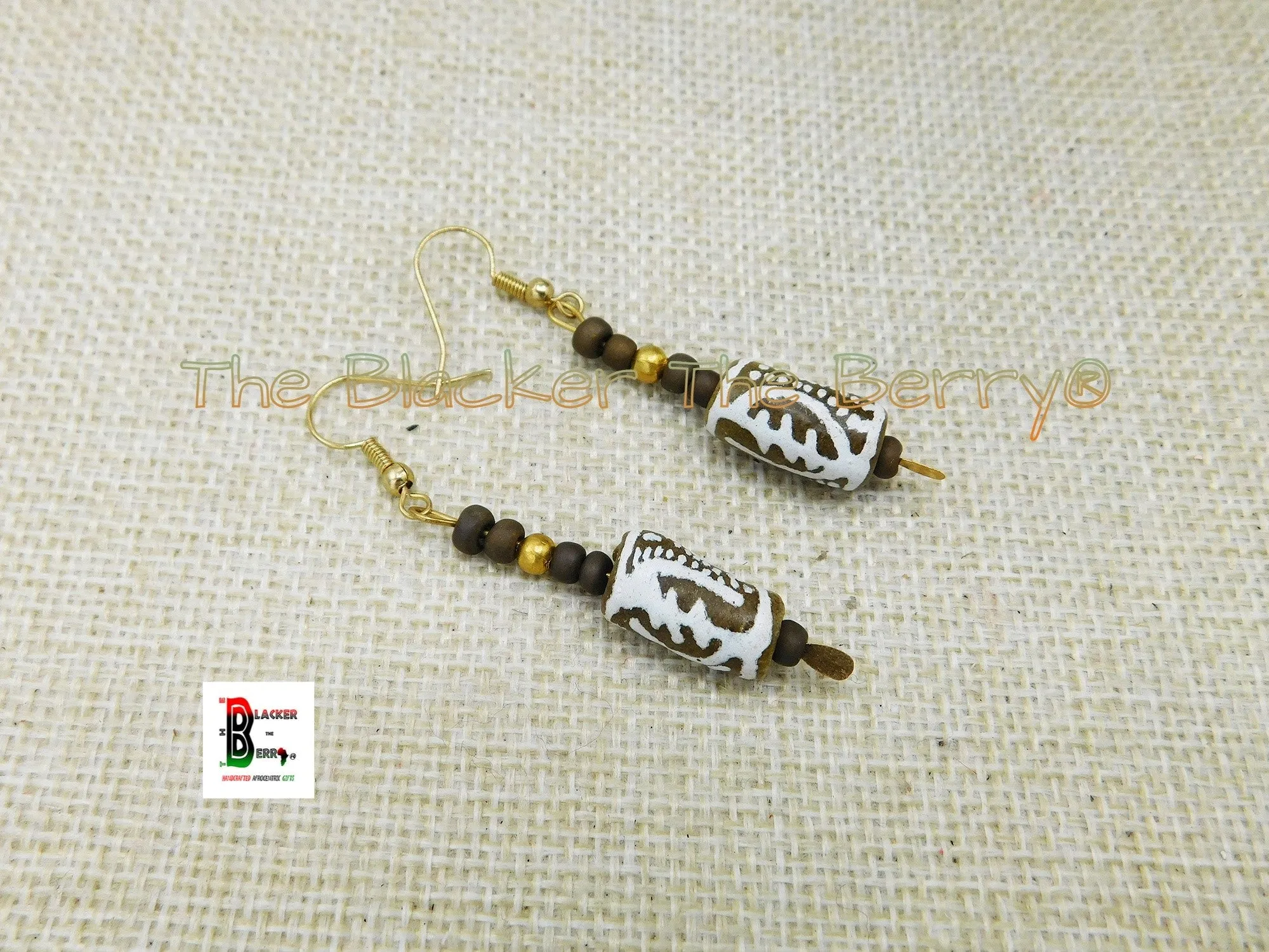 Gye Nyame Clip On Earrings African Beaded Ethnic Jewelry Women Black Owned