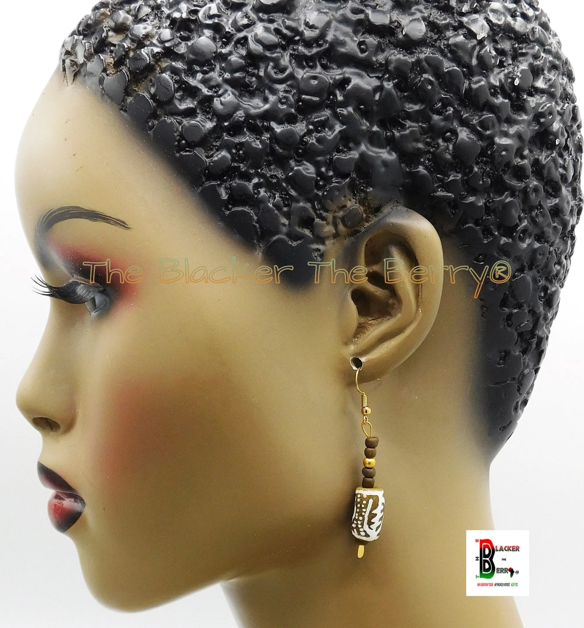 Gye Nyame Clip On Earrings African Beaded Ethnic Jewelry Women Black Owned