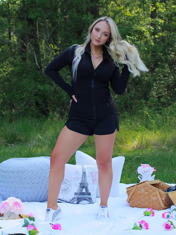 Gym Vibes Buttery Soft Full Zip Jacket With Pockets, Black