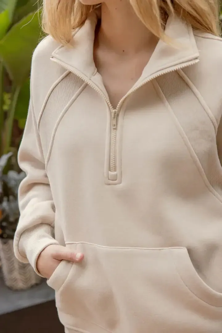 HALF ZIP LONG SLEEVE KNIT TOP