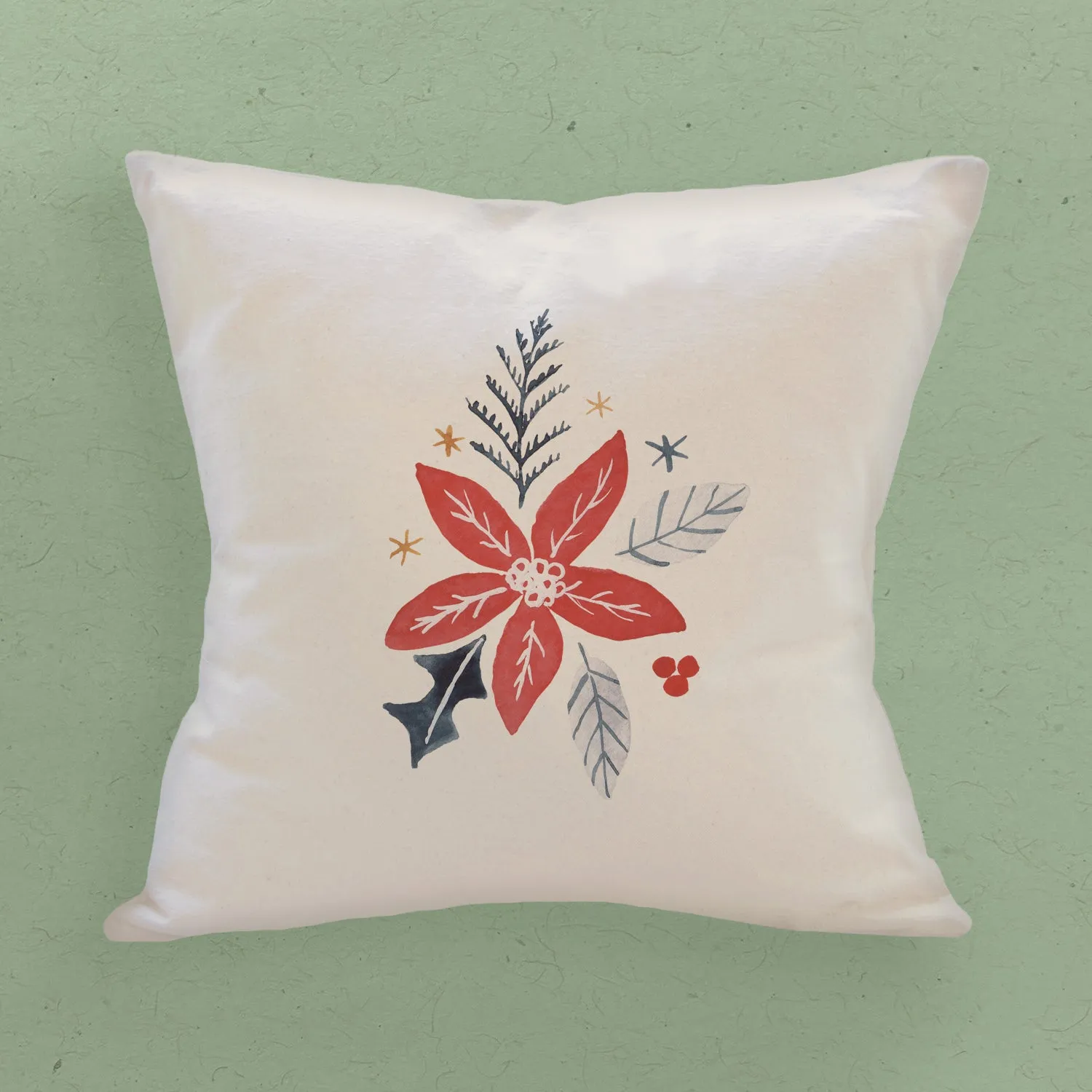 Hand Drawn Red Poinsettia - Square Canvas Pillow