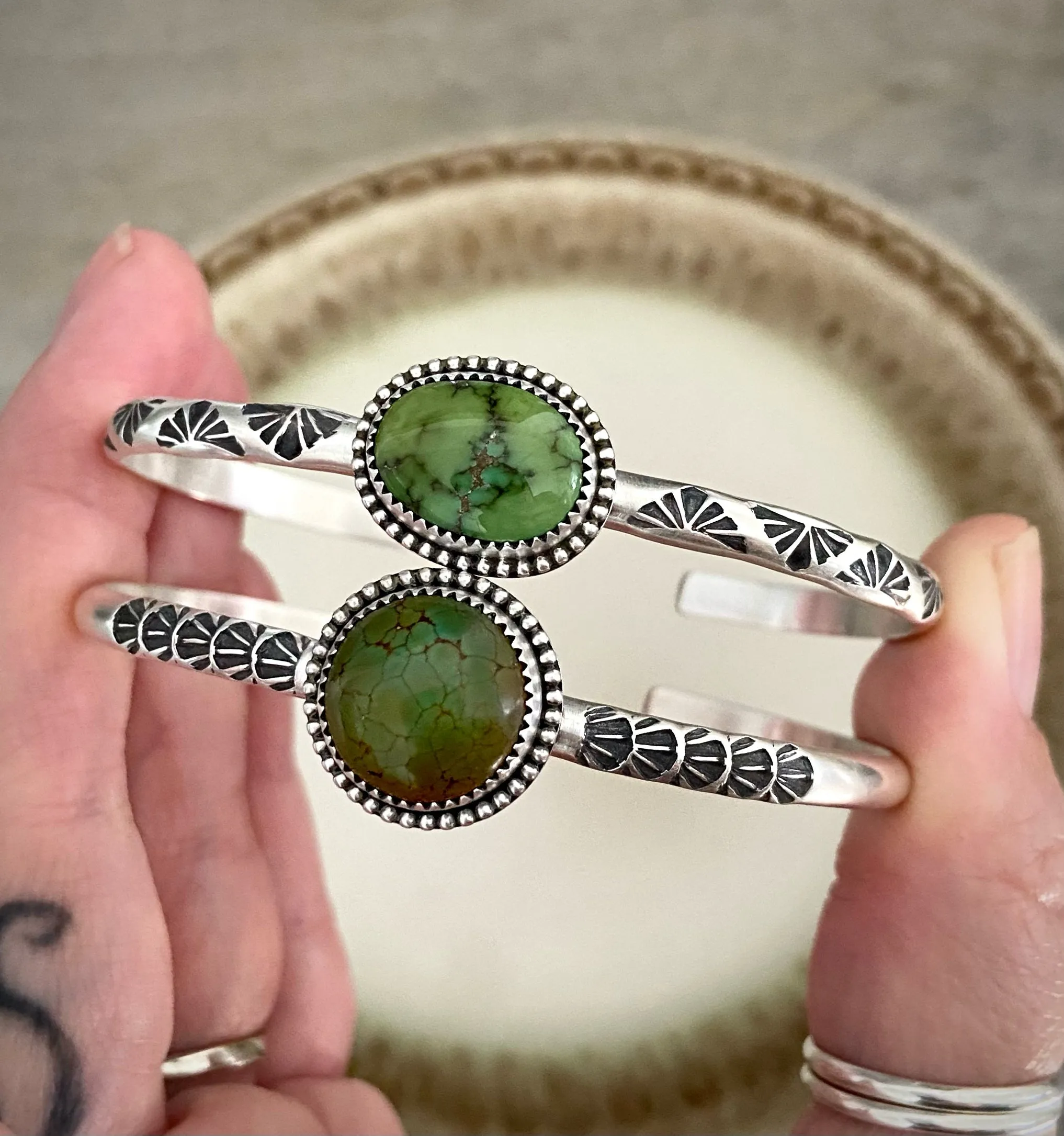 Hand Stamped Bao Canyon Turquoise Cuff