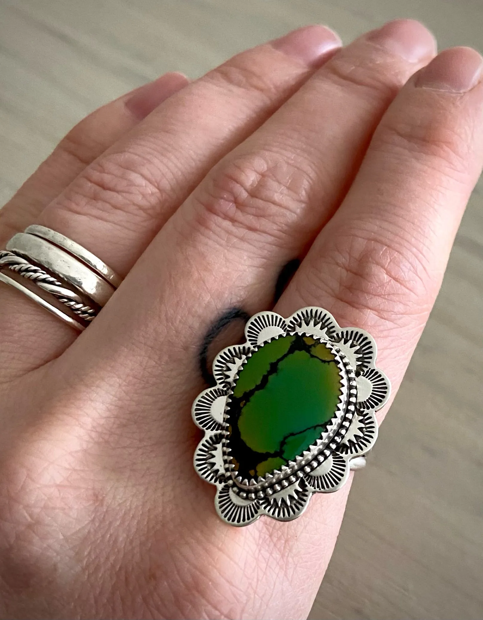 Hand Stamped Bao Canyon Turquoise Ring