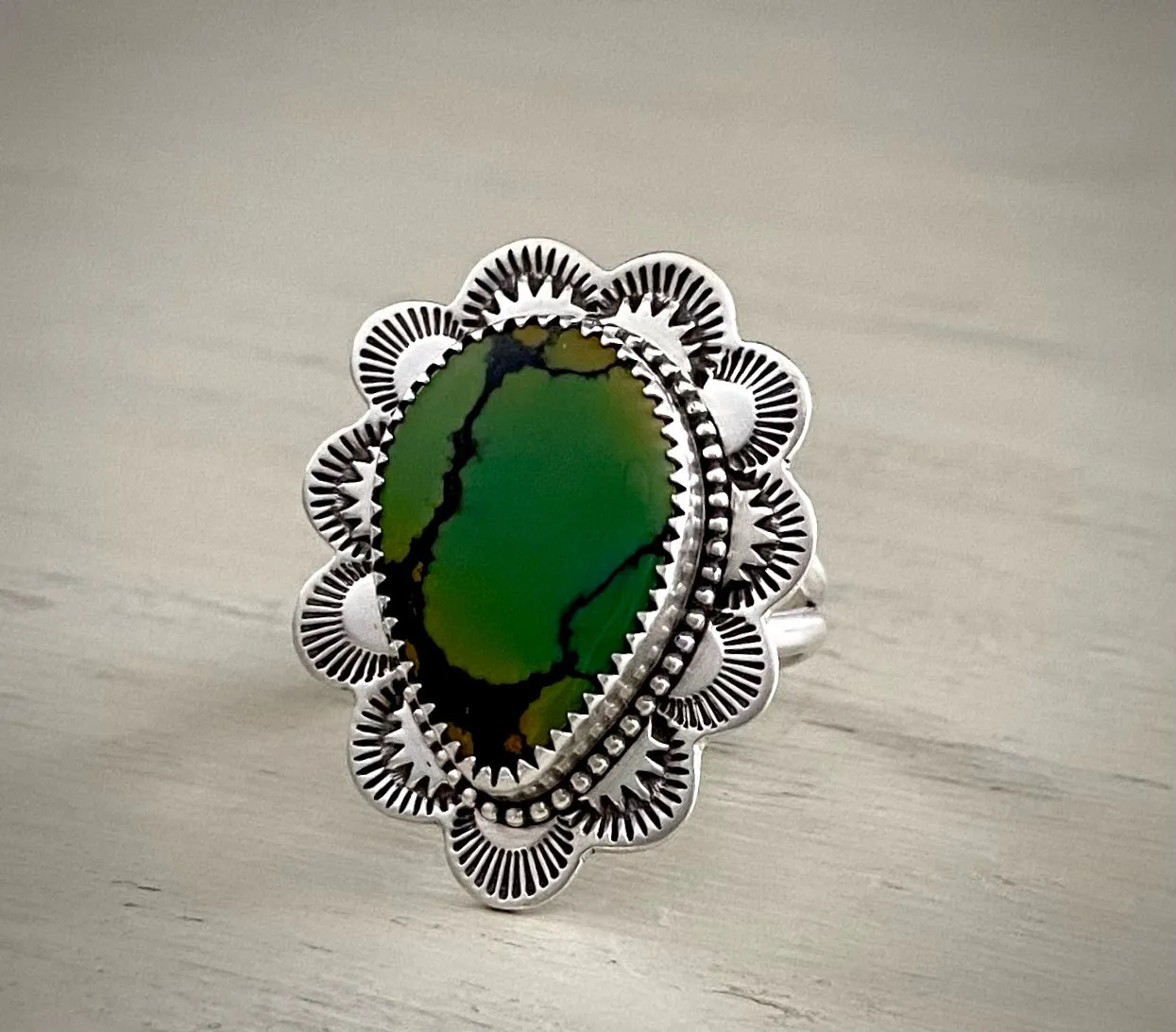 Hand Stamped Bao Canyon Turquoise Ring