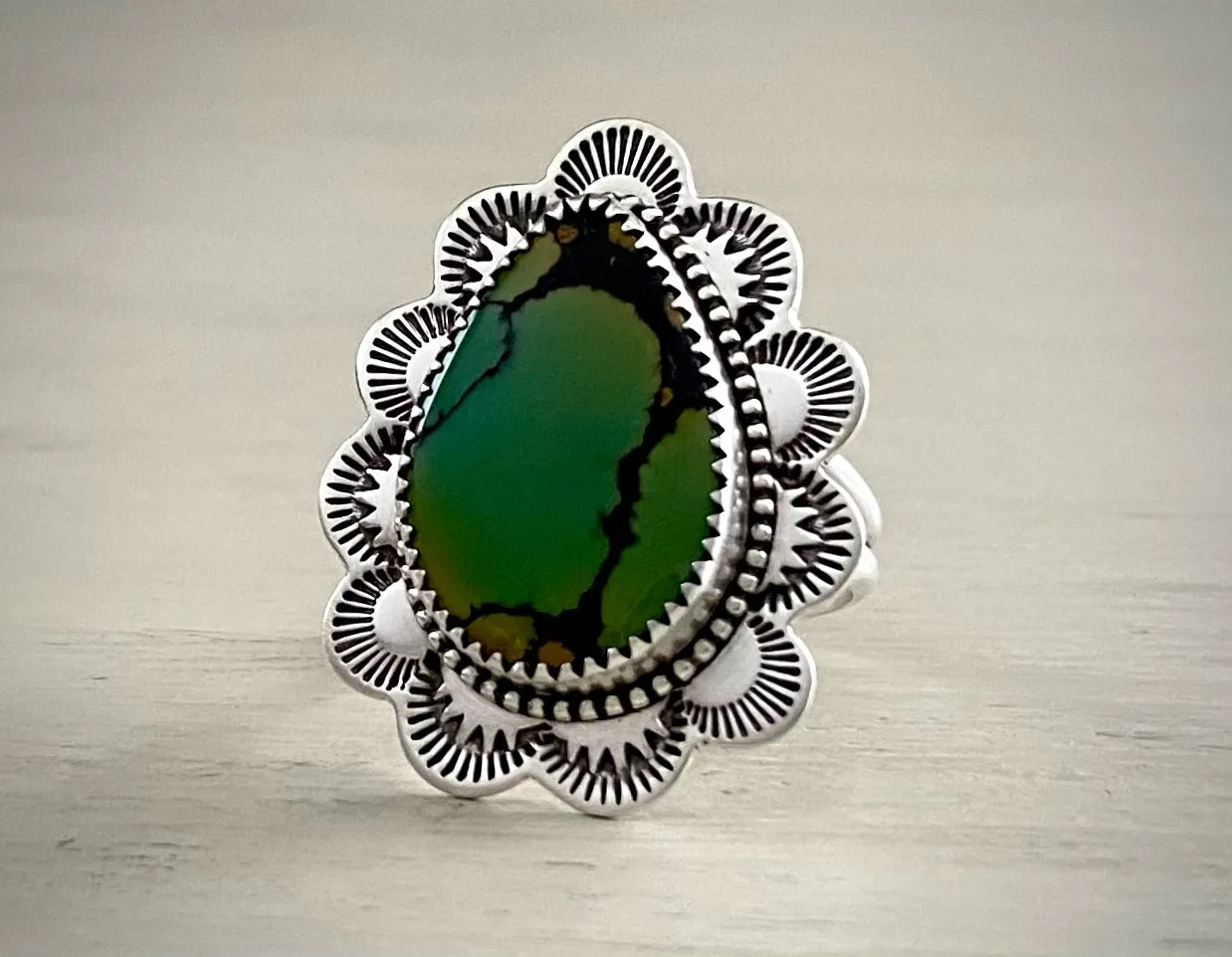 Hand Stamped Bao Canyon Turquoise Ring