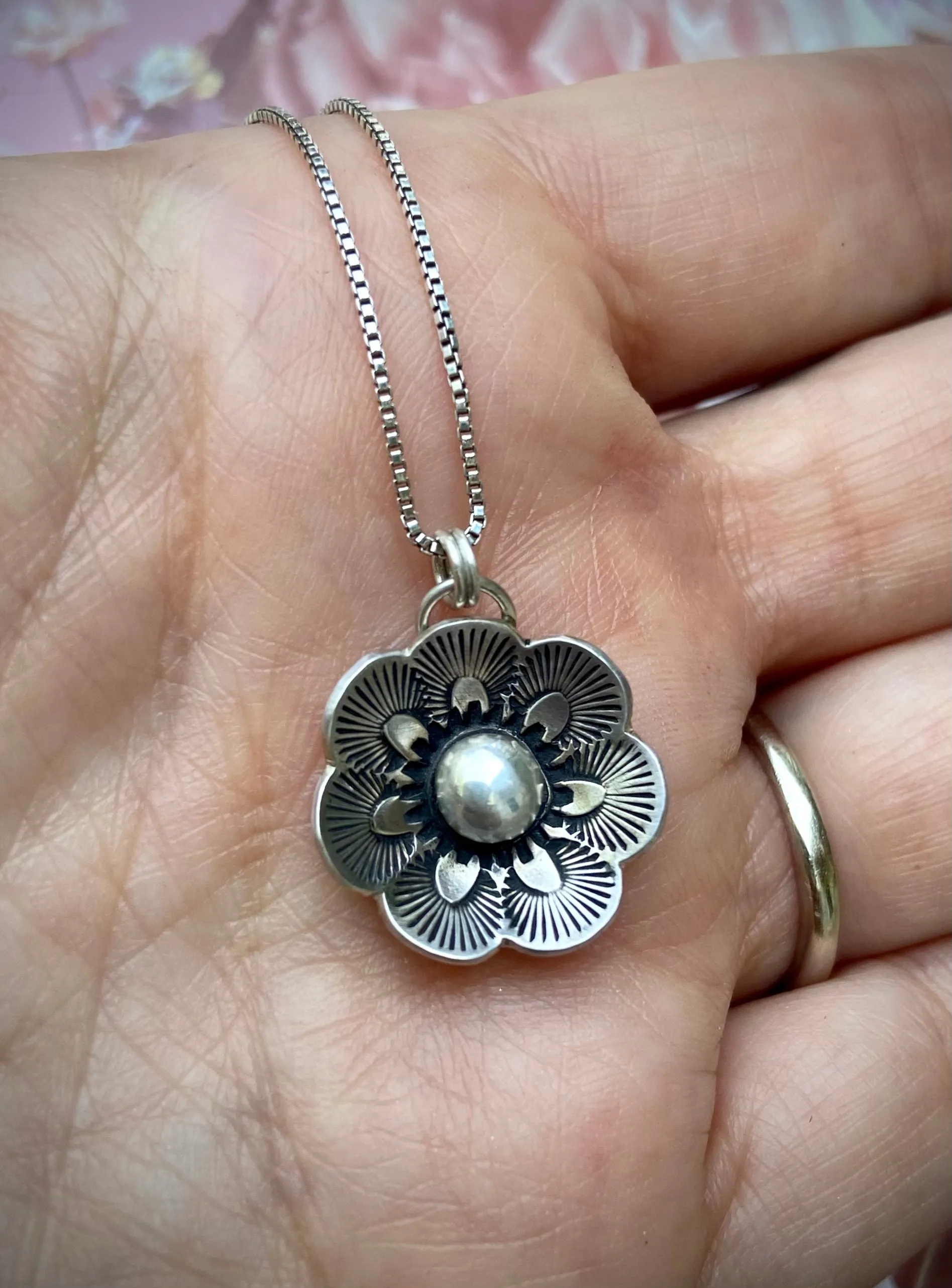 Hand Stamped Flower Pendant