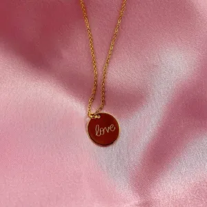 Hand Stamped Gold Love  Disk Necklace