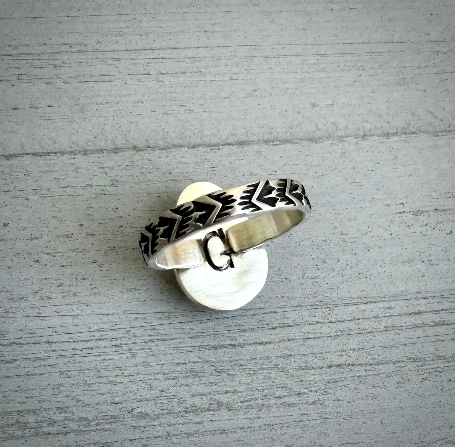 Hand Stamped Hubei Turquoise Ring