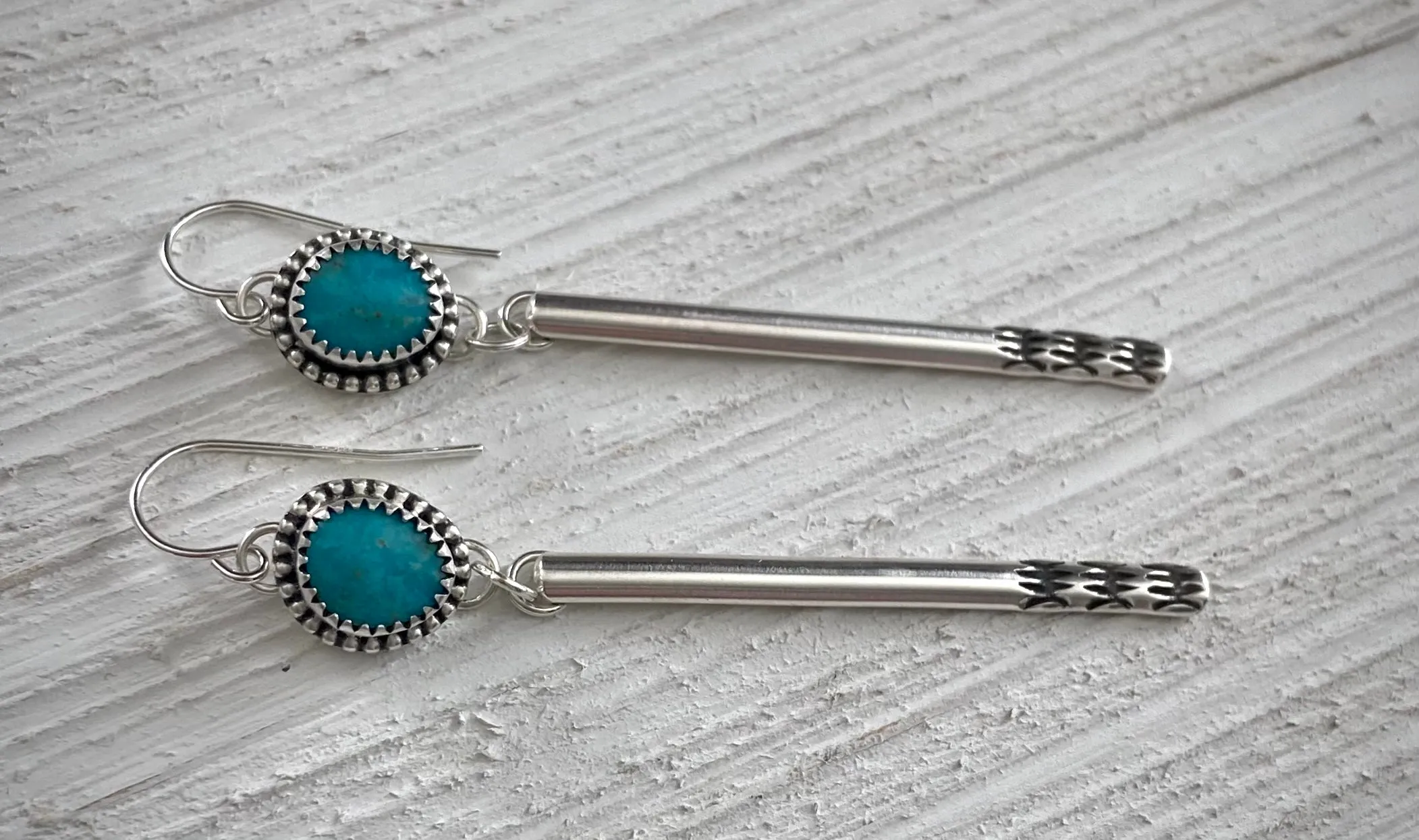 Hand Stamped Kingman Turquoise Bar Earrings