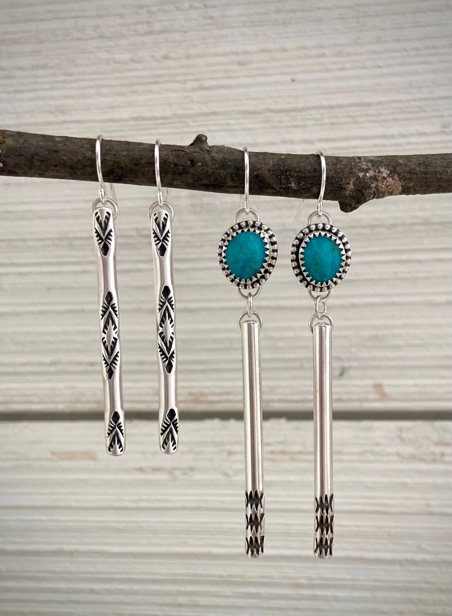 Hand Stamped Kingman Turquoise Bar Earrings