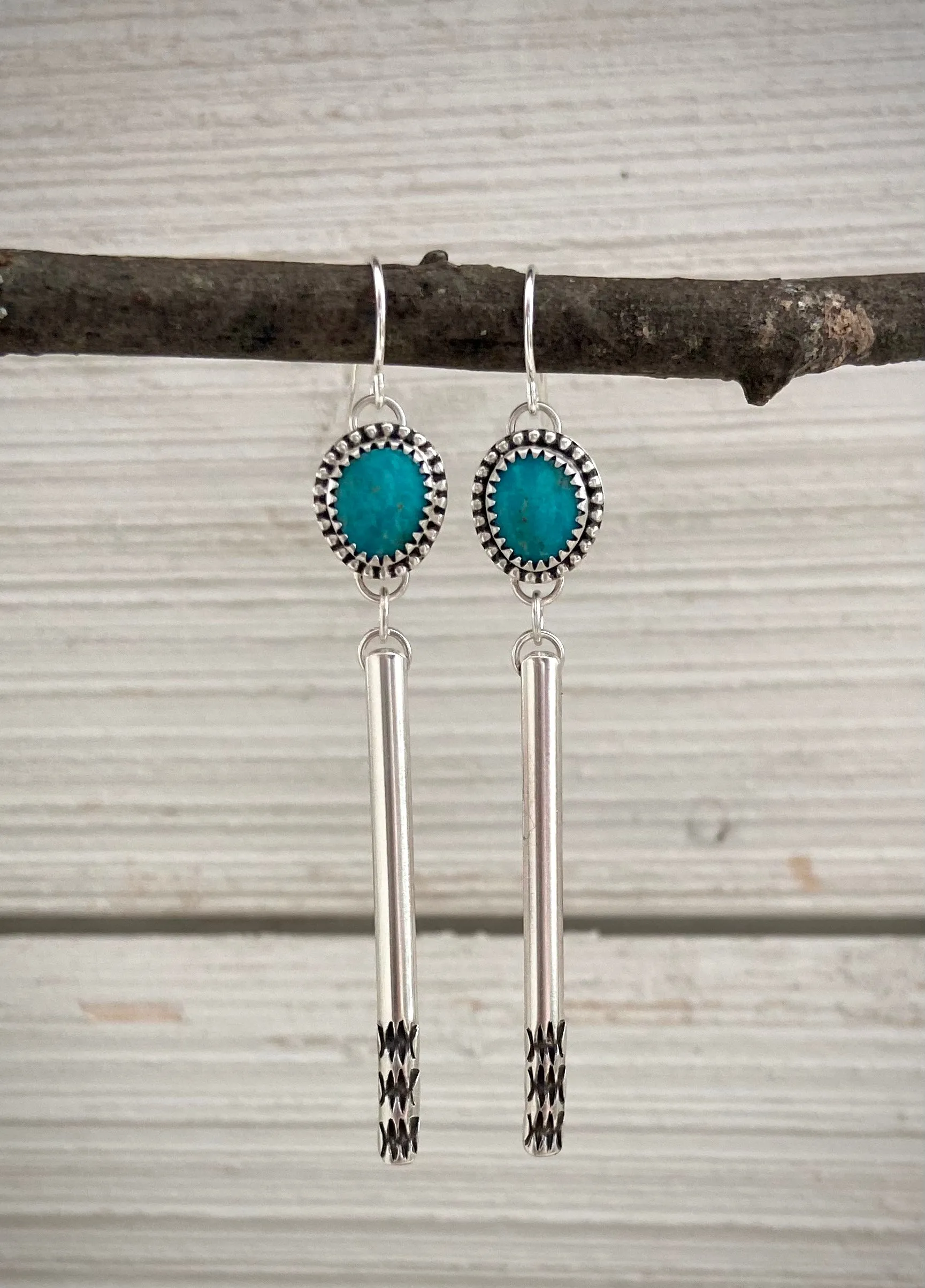 Hand Stamped Kingman Turquoise Bar Earrings