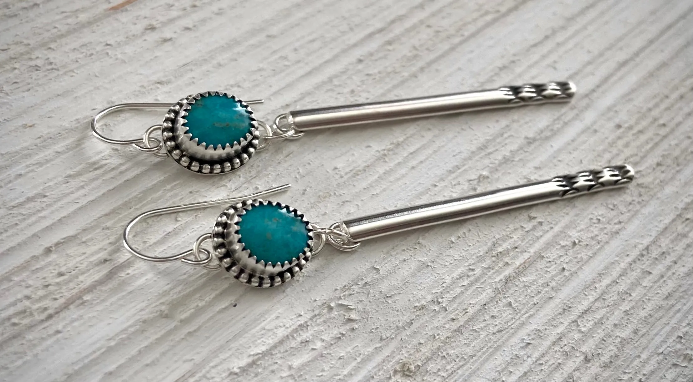Hand Stamped Kingman Turquoise Bar Earrings
