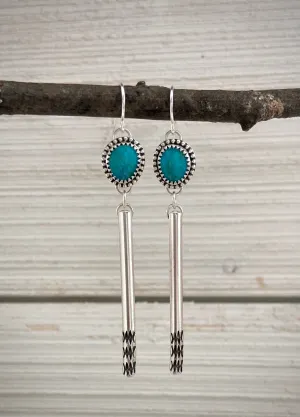 Hand Stamped Kingman Turquoise Bar Earrings