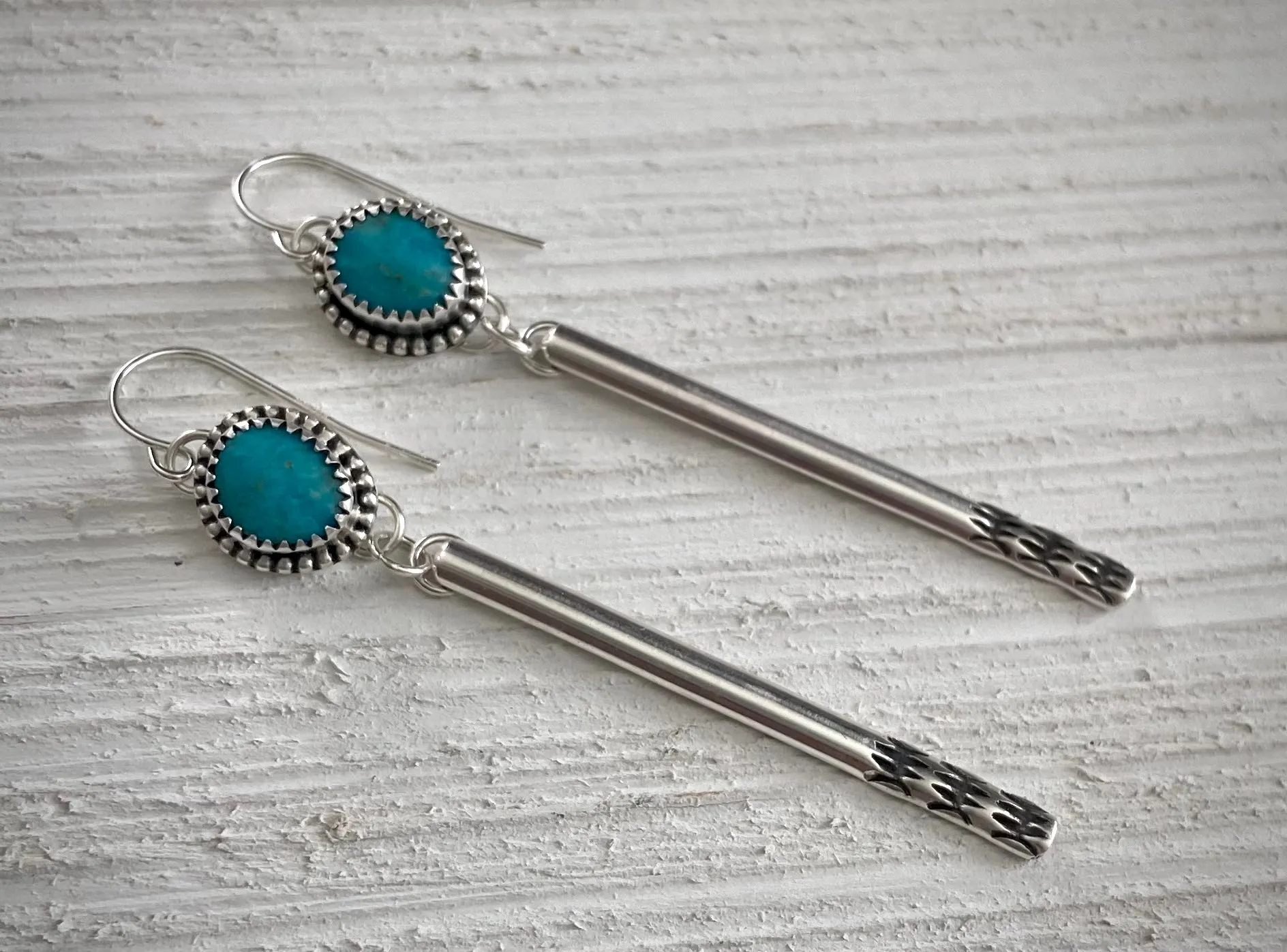 Hand Stamped Kingman Turquoise Bar Earrings