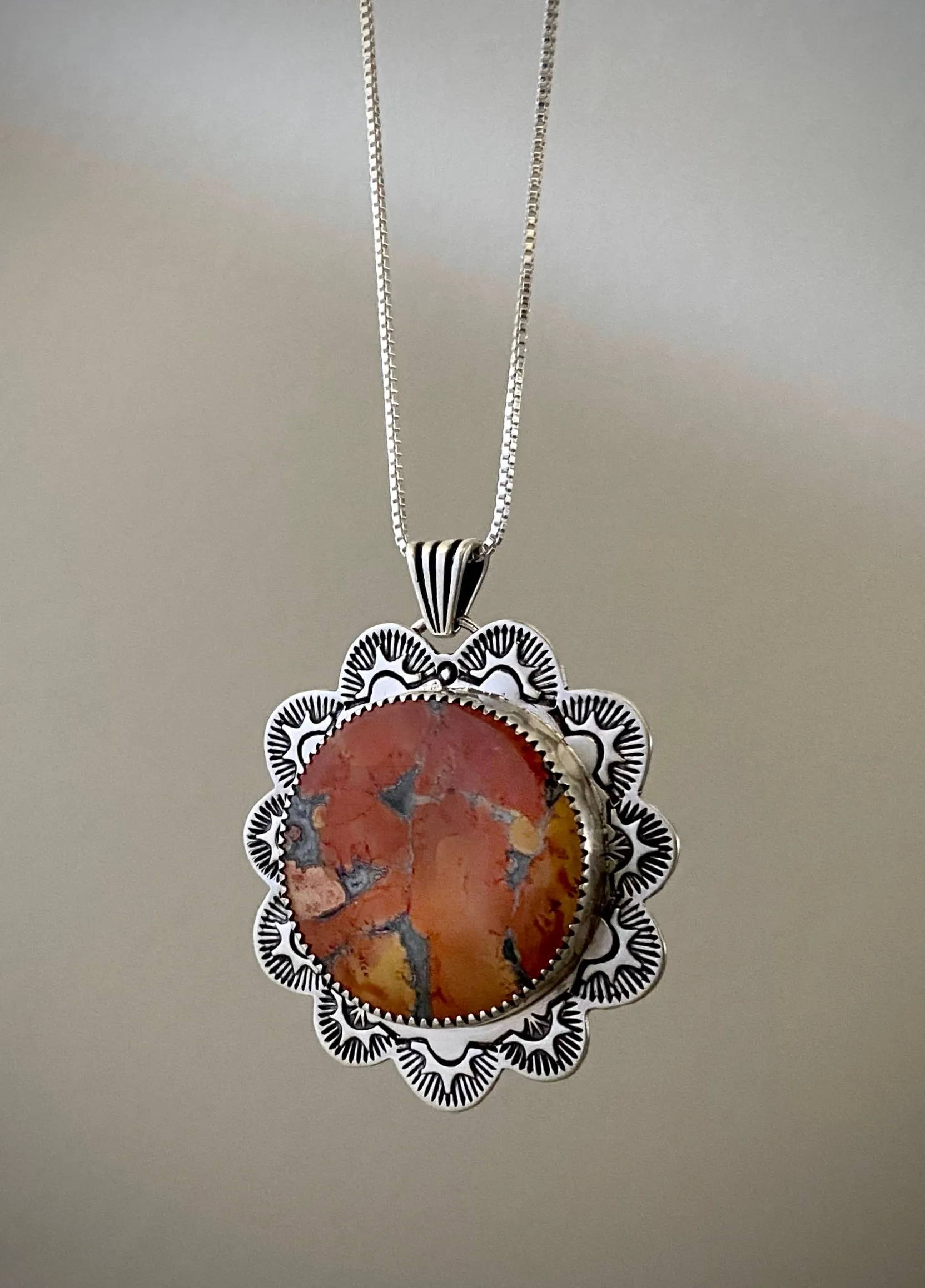 Hand Stamped Maligano Jasper Pendant