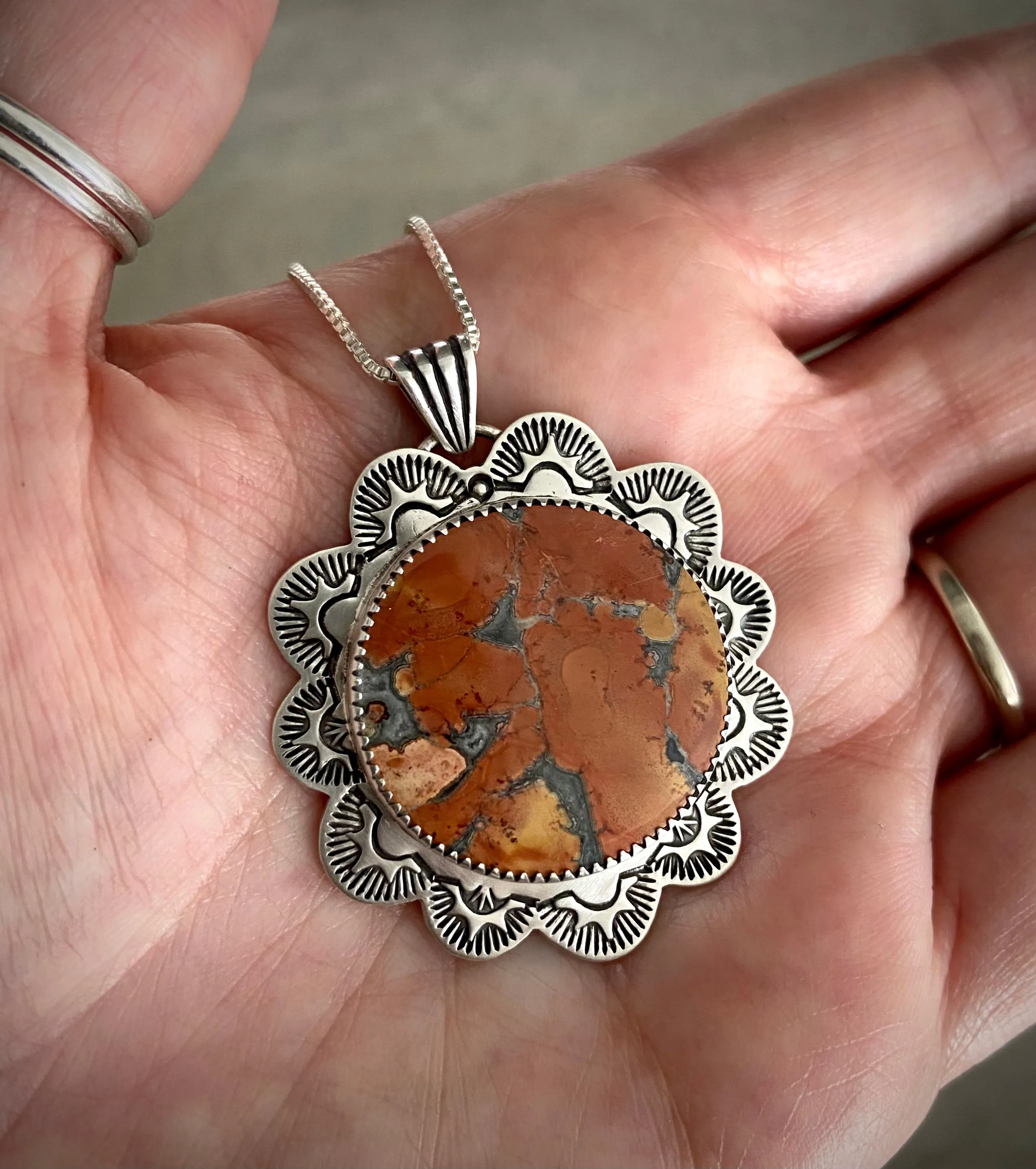 Hand Stamped Maligano Jasper Pendant