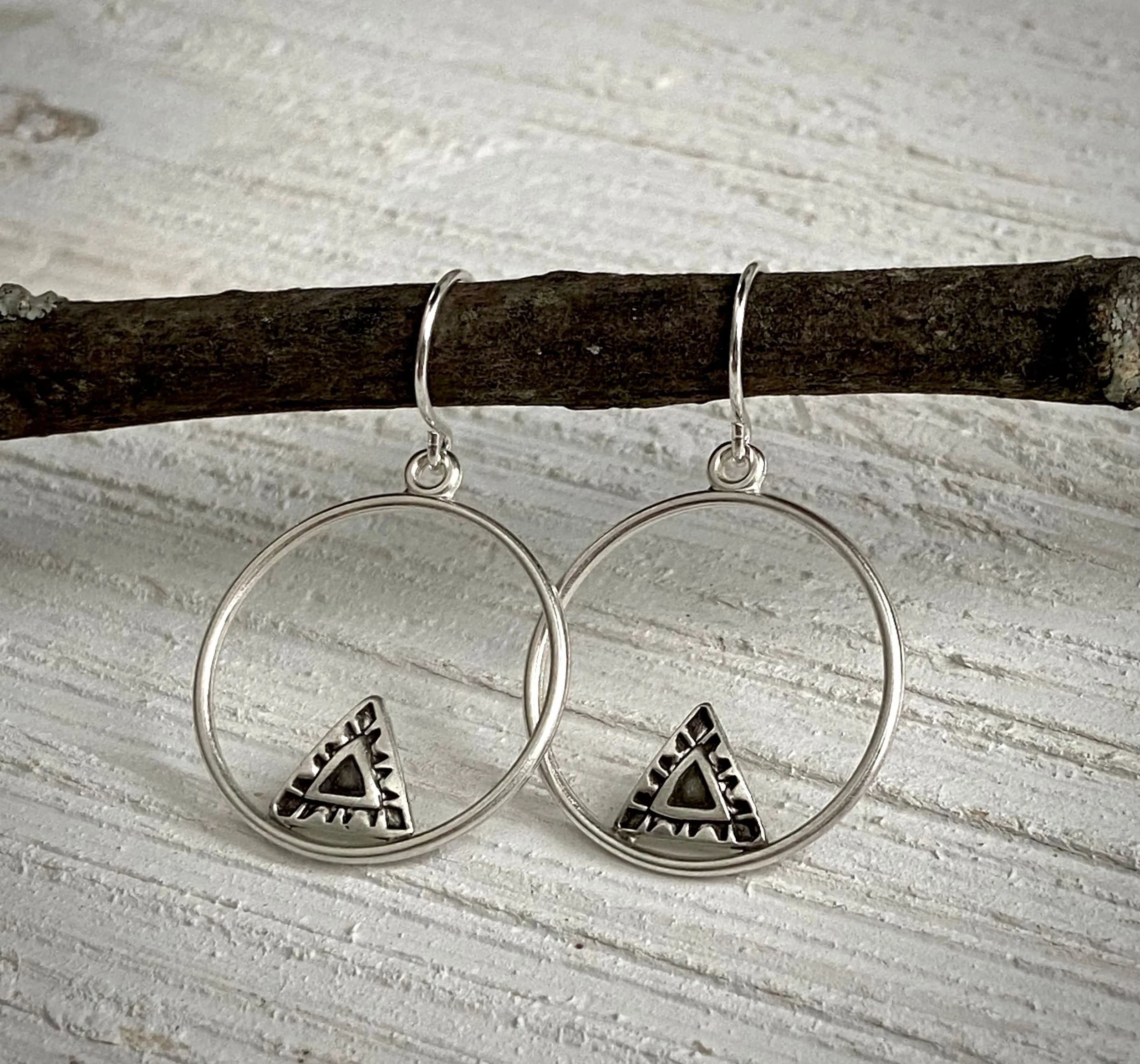 Hand Stamped Triangle Hoop