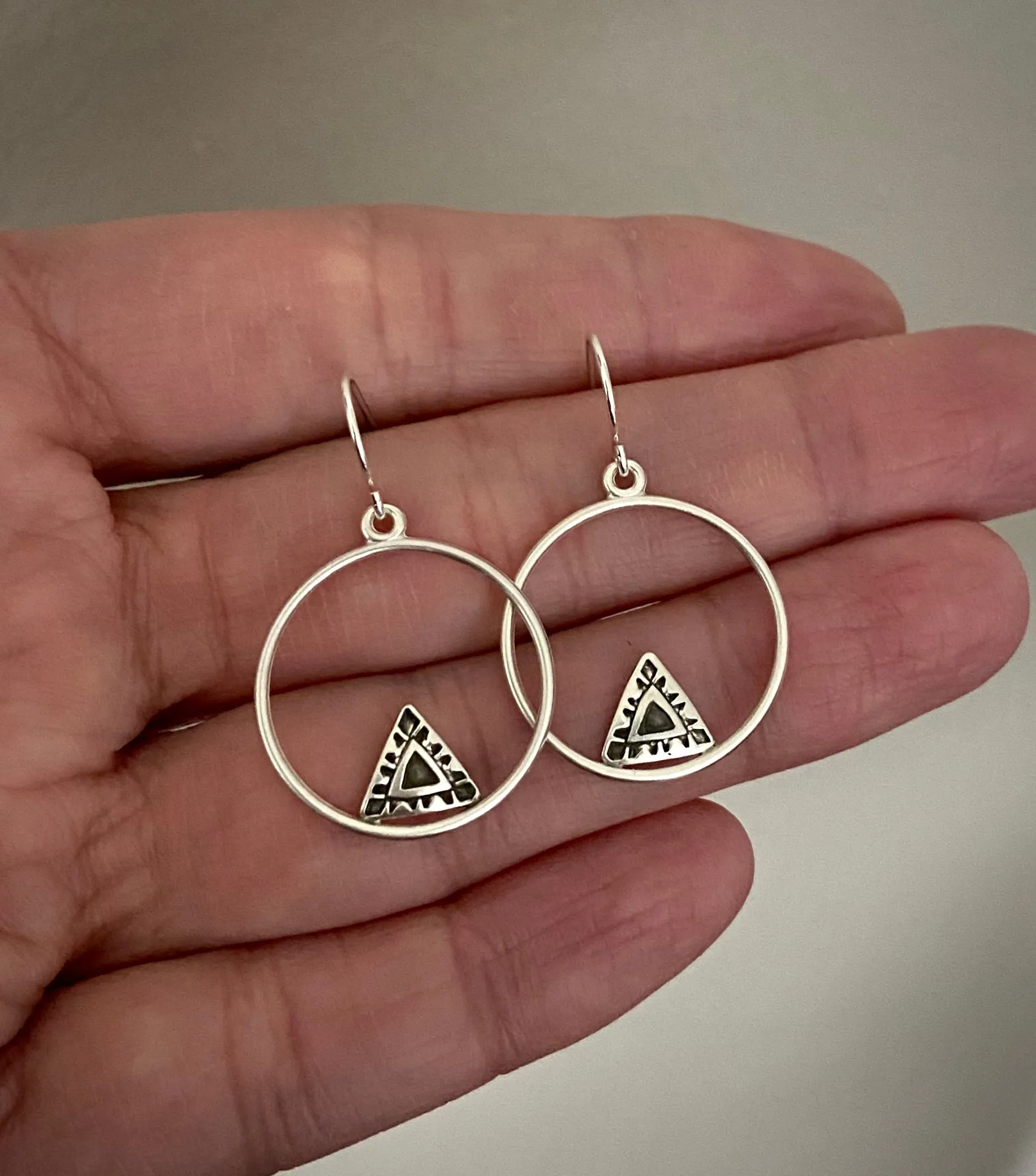 Hand Stamped Triangle Hoop
