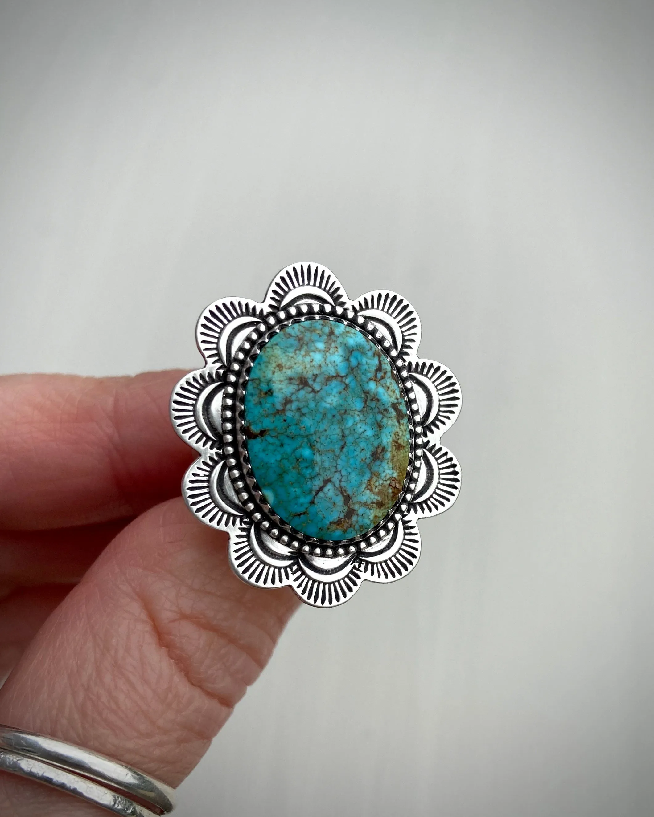 Hand Stamped Turquoise Mountain Ring