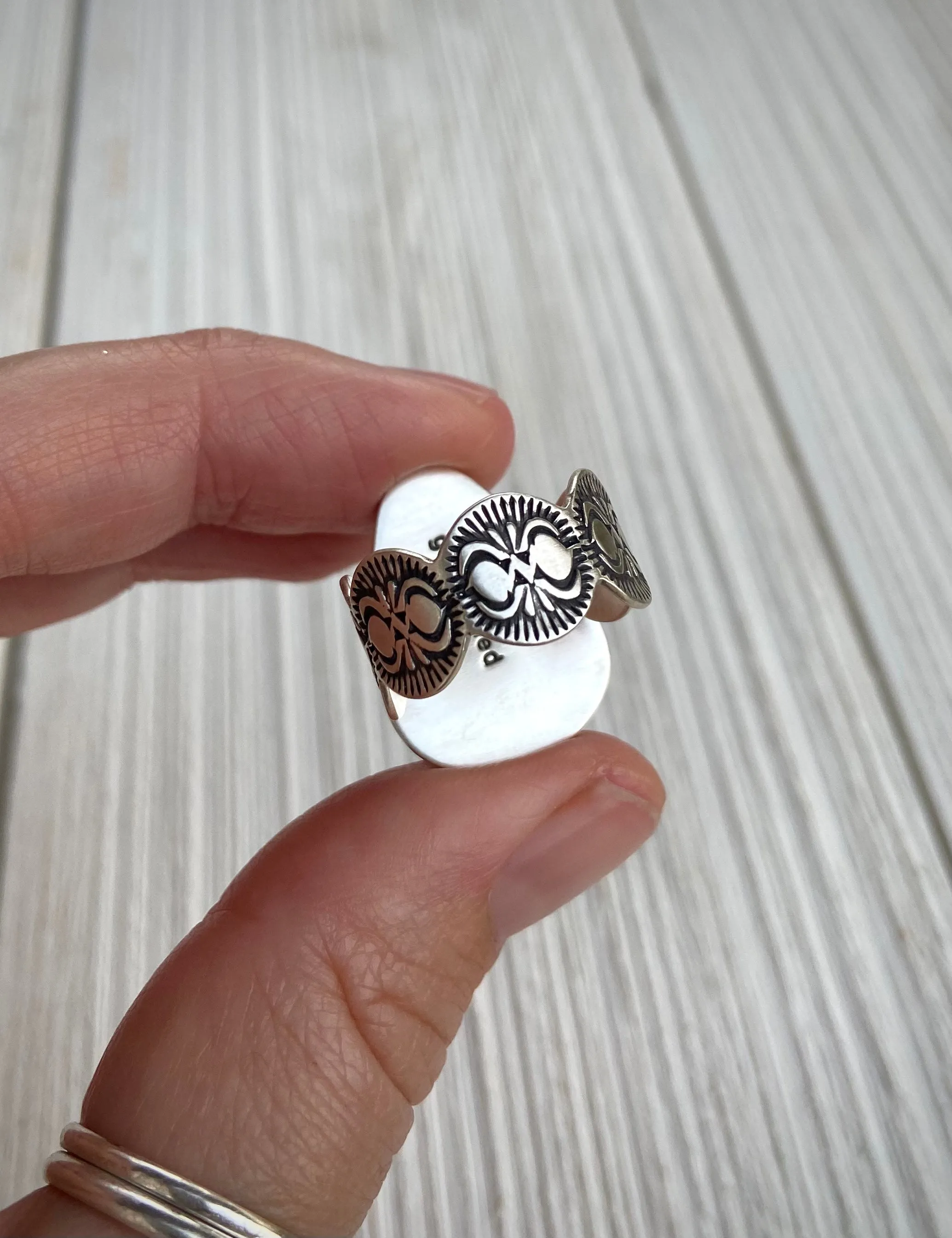 Hand Stamped Turquoise Mountain Wide Band Ring