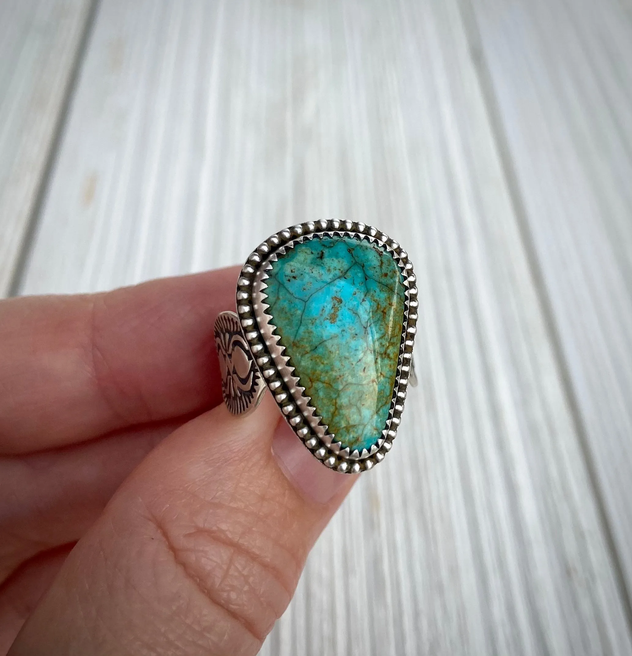 Hand Stamped Turquoise Mountain Wide Band Ring
