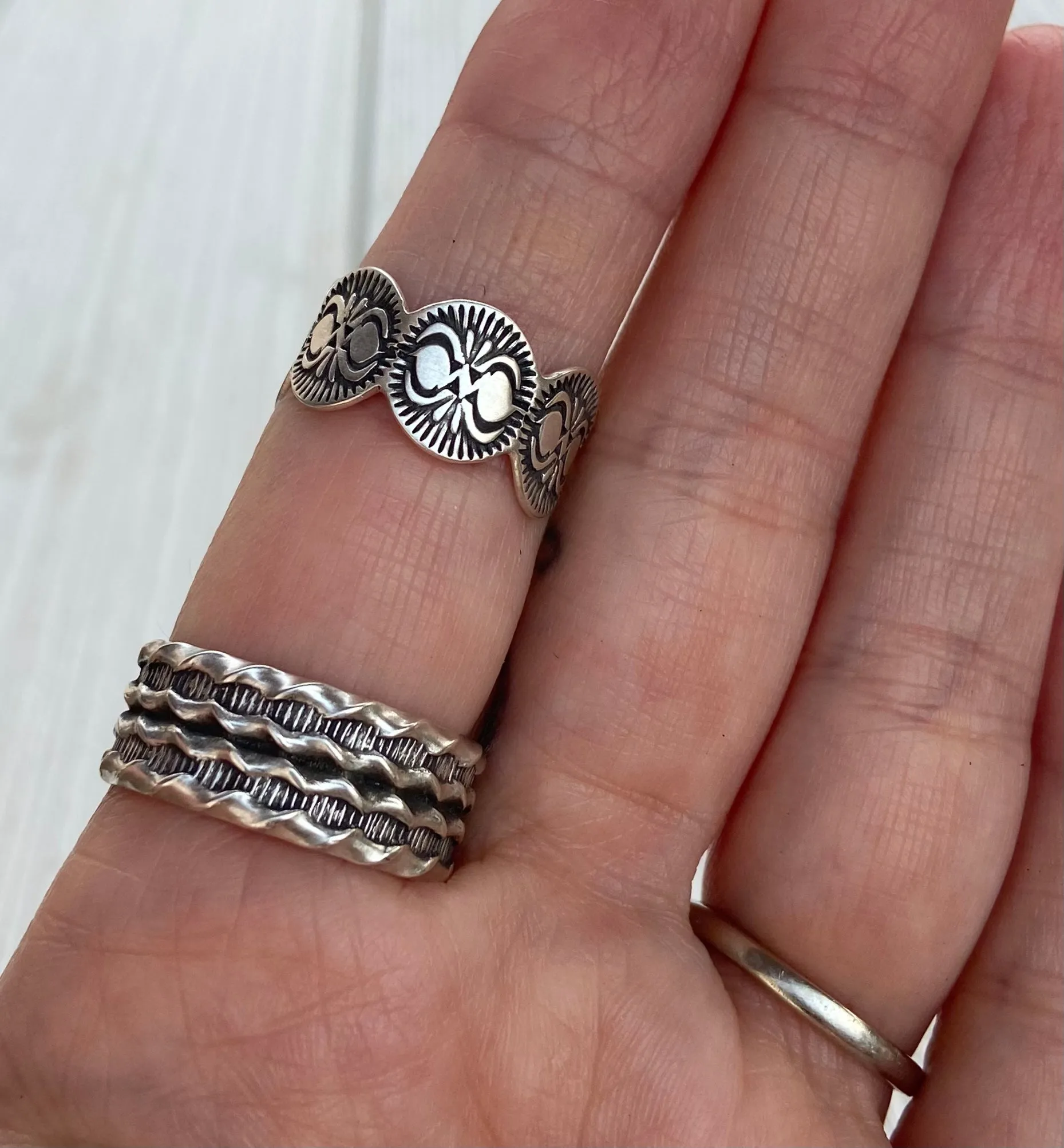 Hand Stamped Turquoise Mountain Wide Band Ring