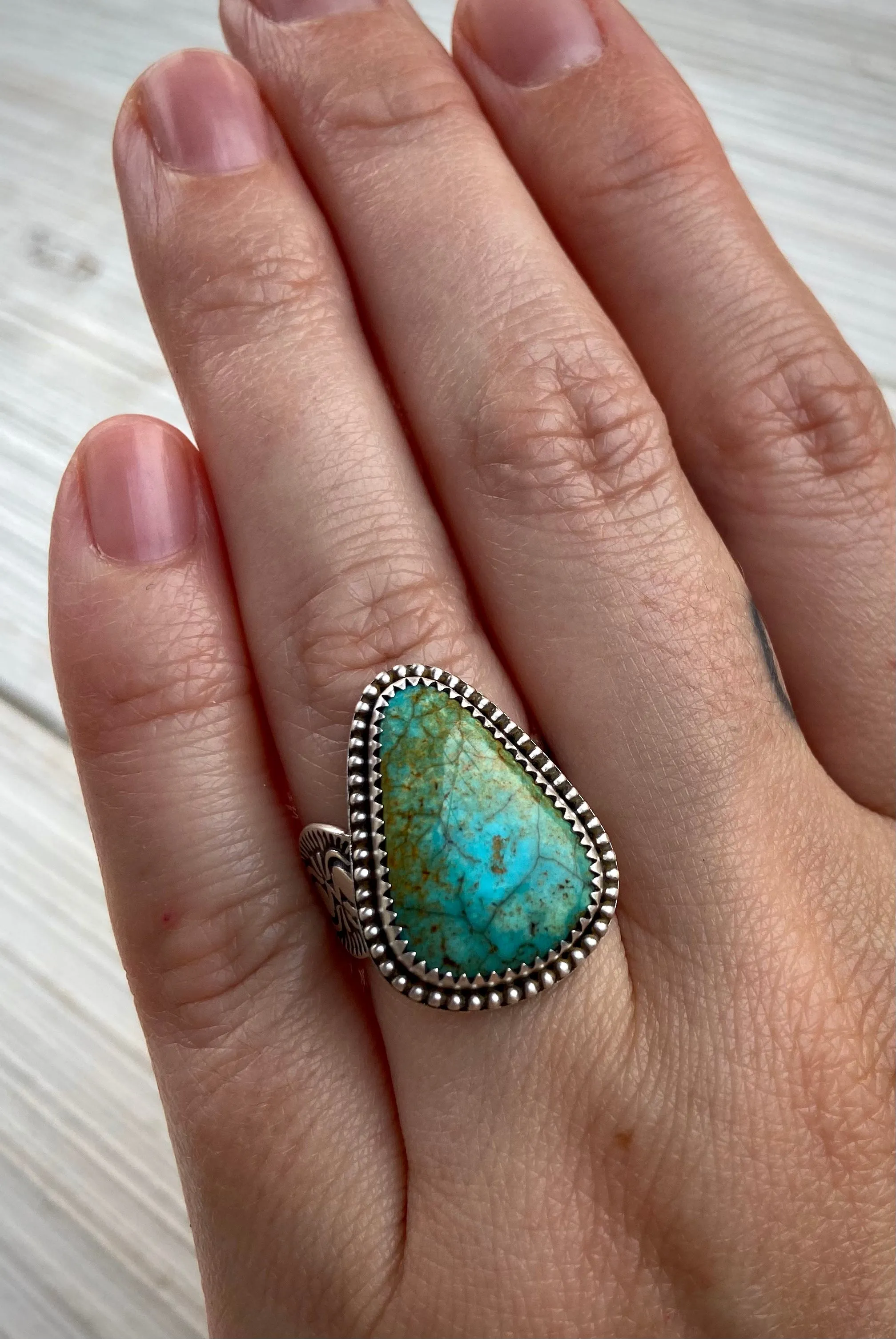 Hand Stamped Turquoise Mountain Wide Band Ring