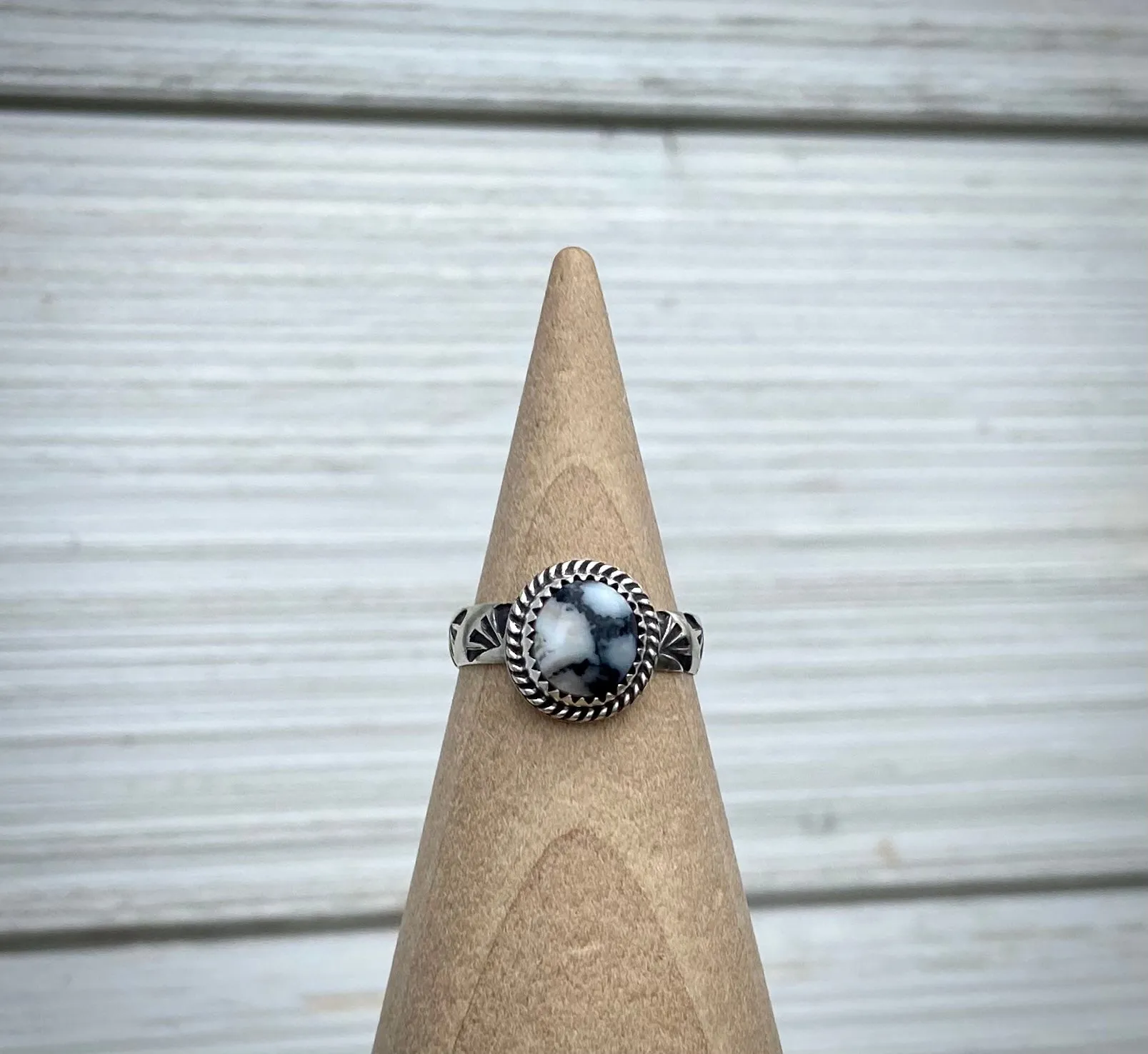 Hand Stamped White Buffalo Ring