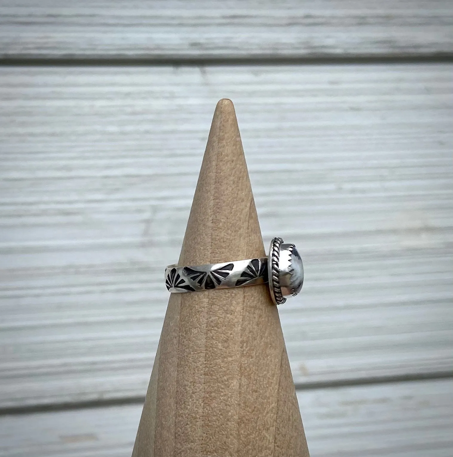Hand Stamped White Buffalo Ring