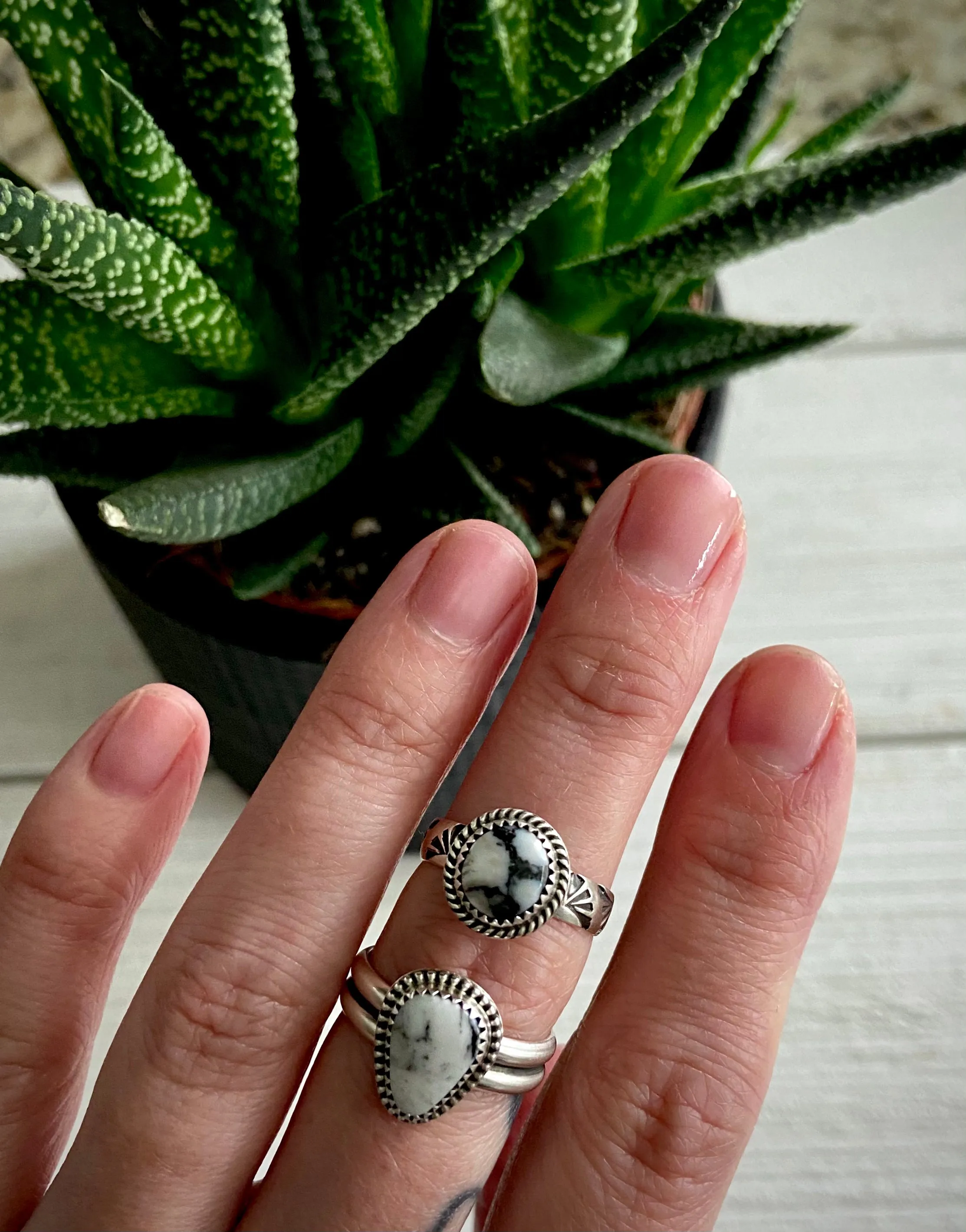 Hand Stamped White Buffalo Ring