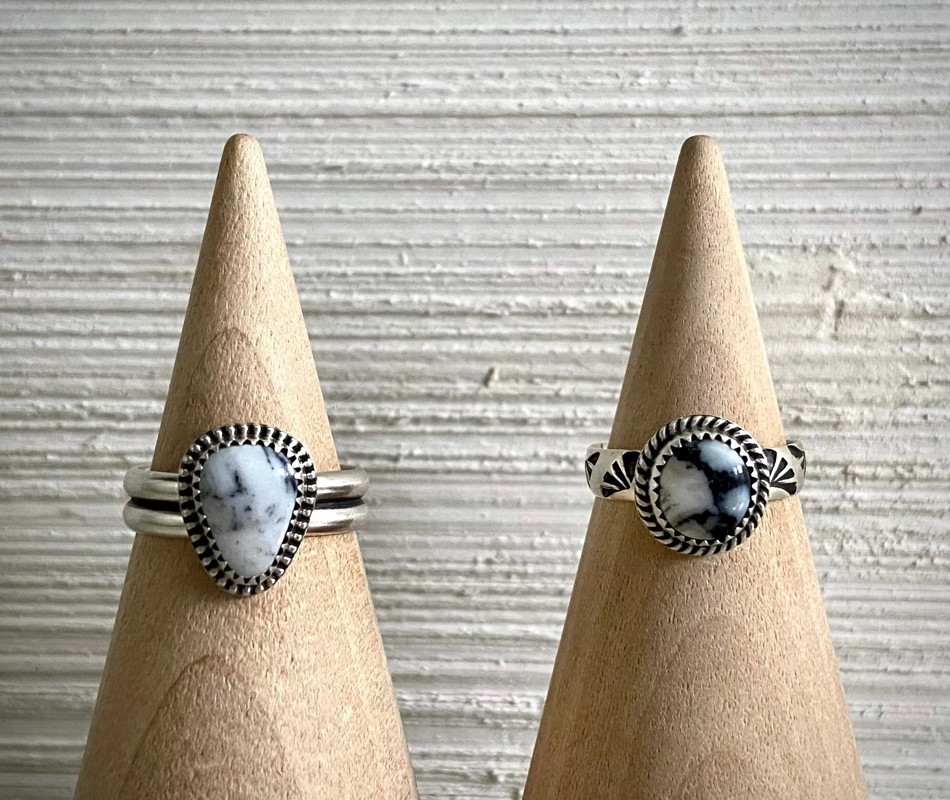 Hand Stamped White Buffalo Ring