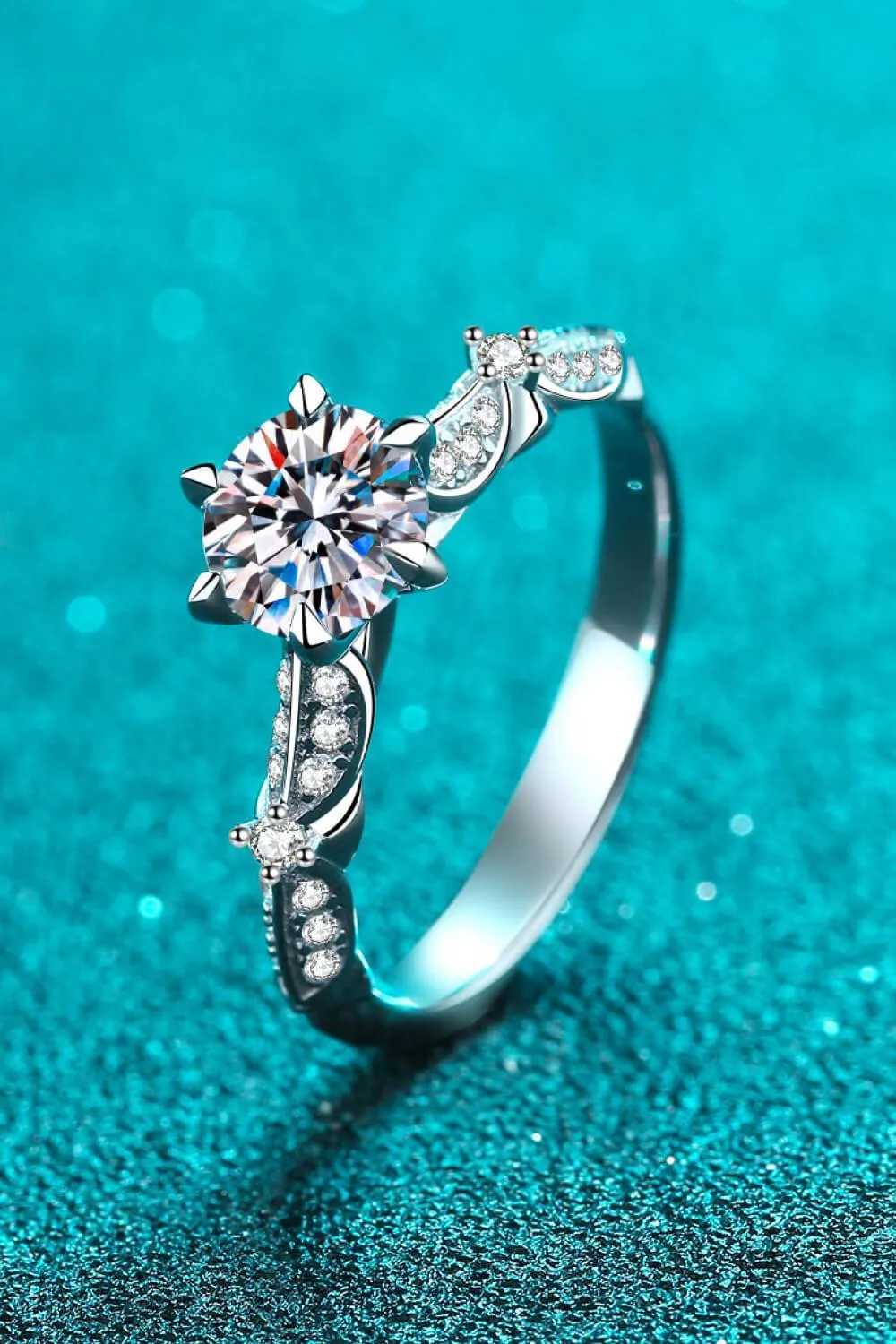 Hazel Blues® | 925 Sterling Silver Inlaid Moissanite 6-Prong Ring